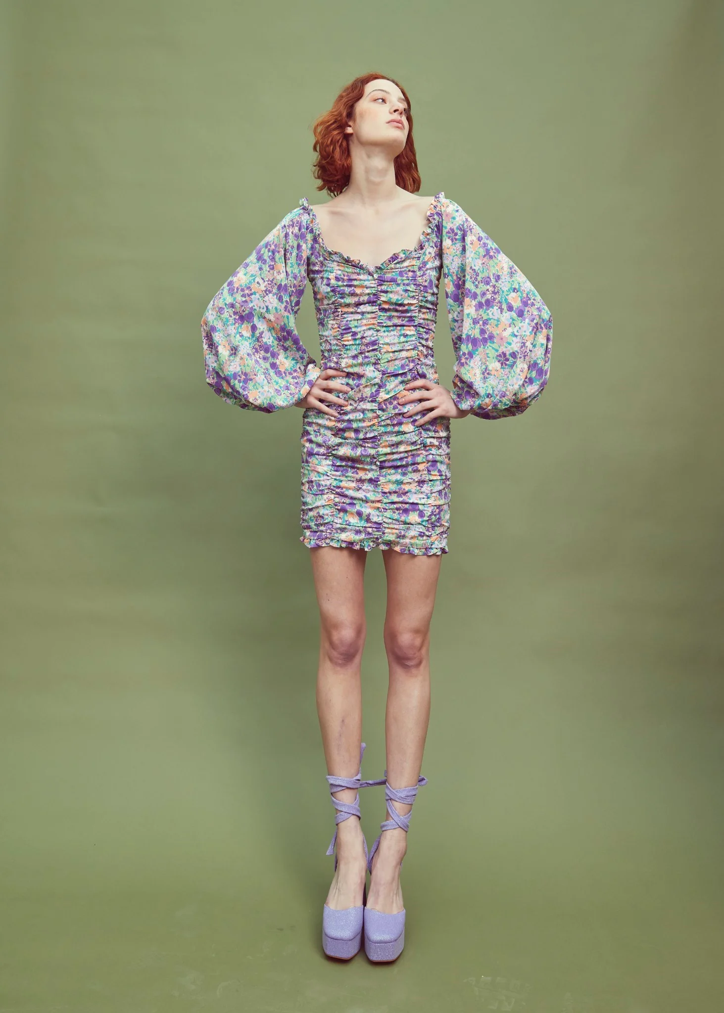 Lilac Garden-Floral Long Sleeve Mini Dress - Image 3