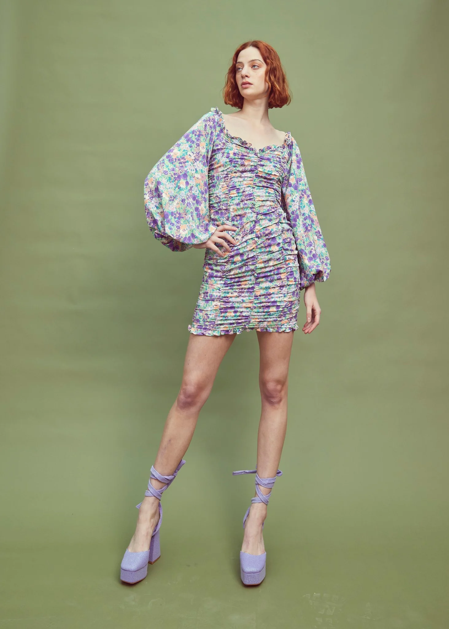 Lilac Garden-Floral Long Sleeve Mini Dress - Image 4
