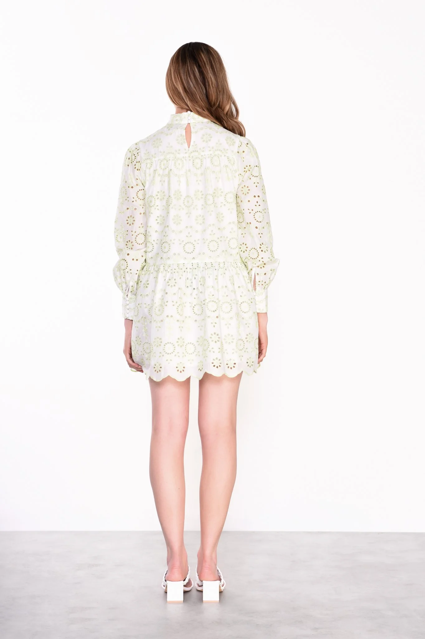 Glamorous White Green Broderie Crochet Mini Dress - Image 2
