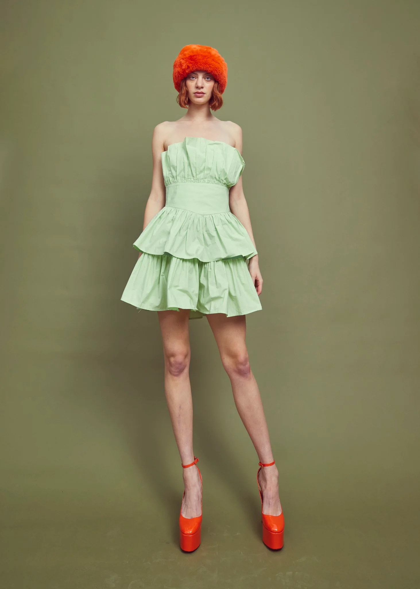 Apple Green Bandeau Ruffle Mini-dress - Image 4