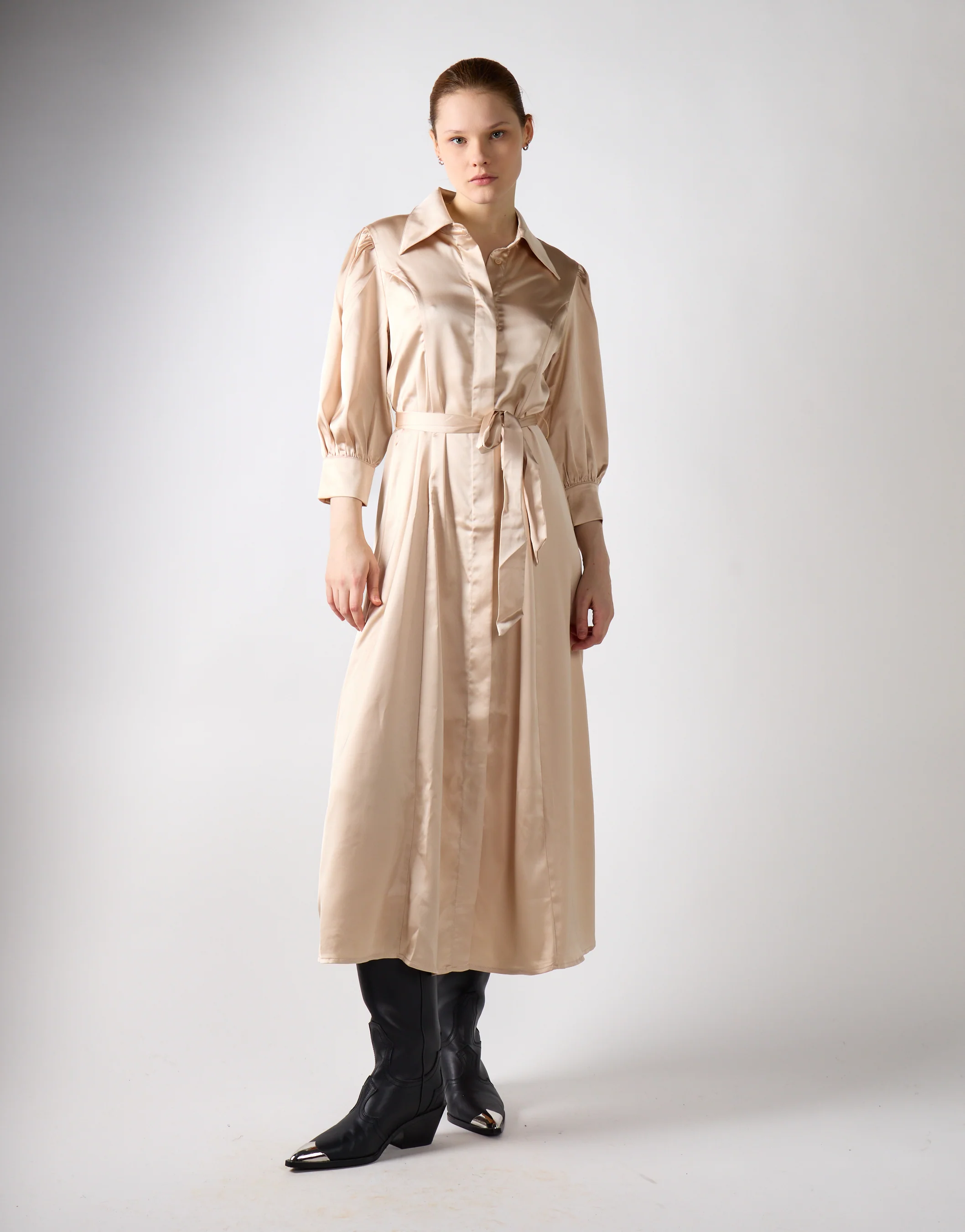 Sand Satin Midaxi Shirt Dress