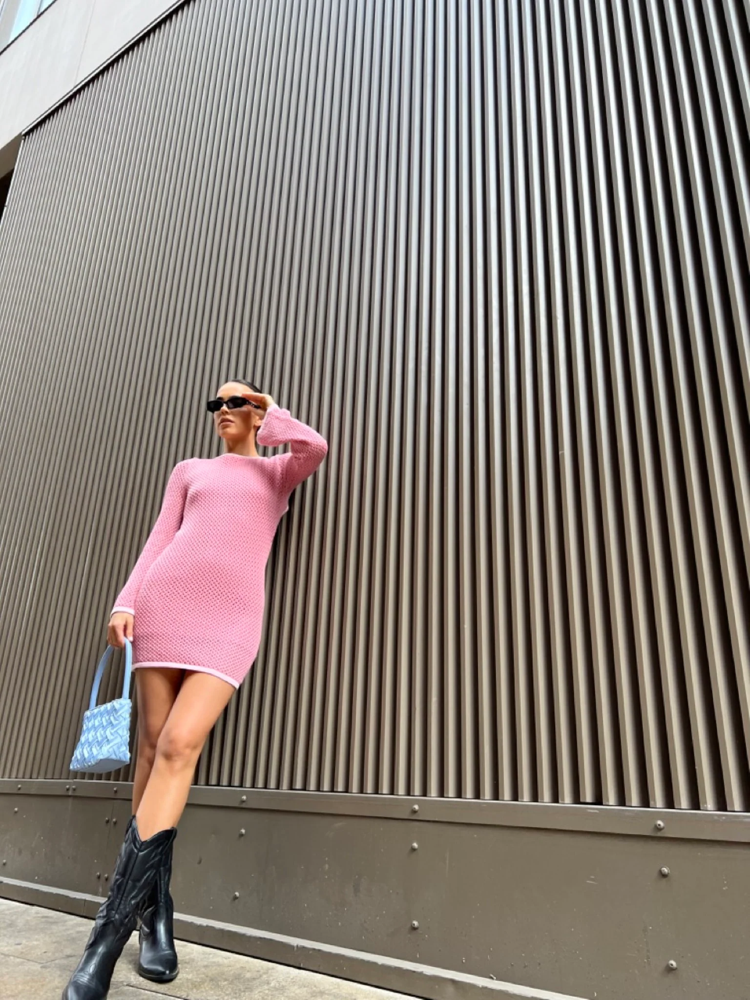 Pink-Light-Pink Knit Open-Back Mini-Dress - Image 6