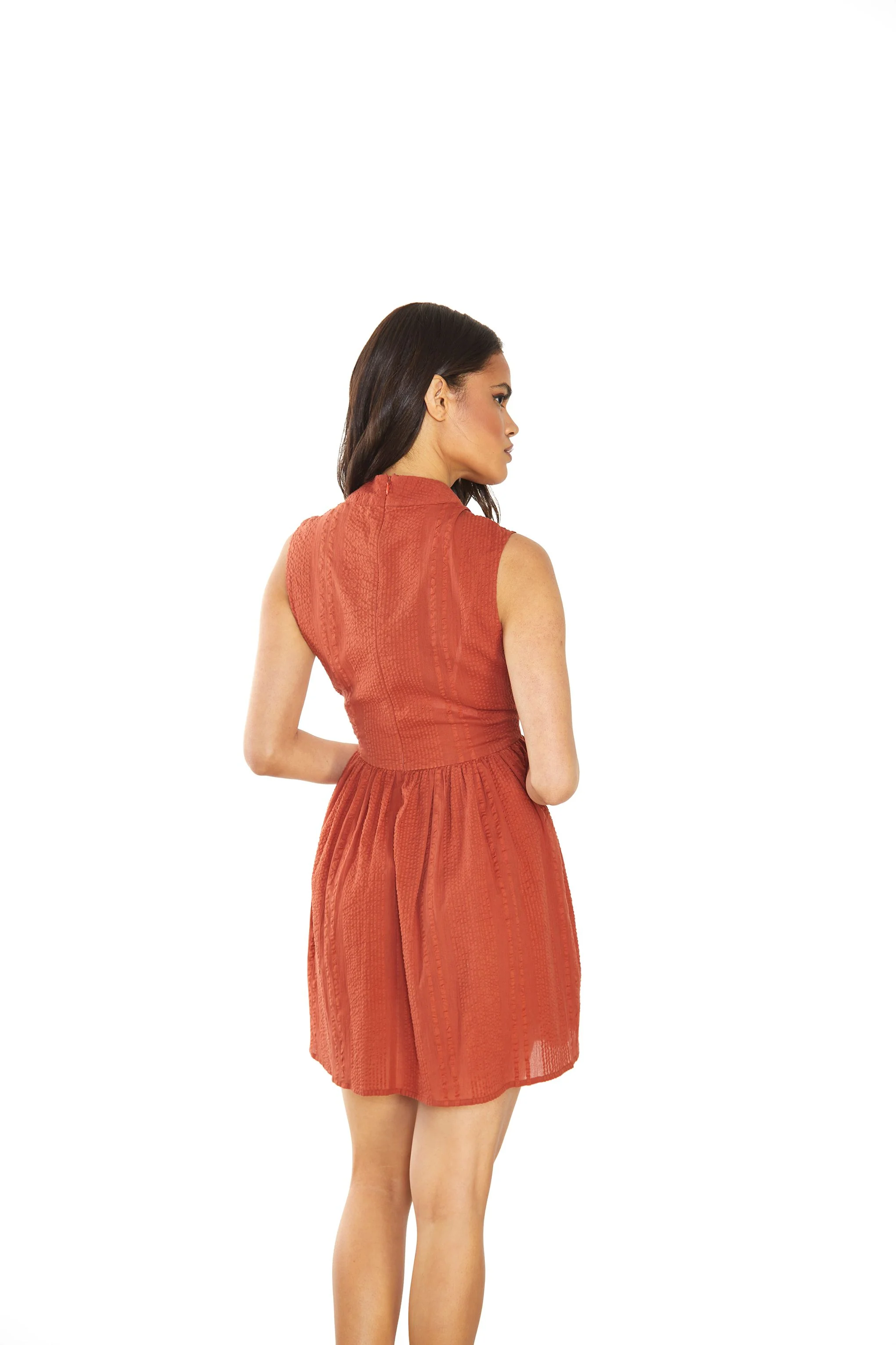 Glamorous Rust High Neck Sleeveless Skater Mini Dress - Image 2