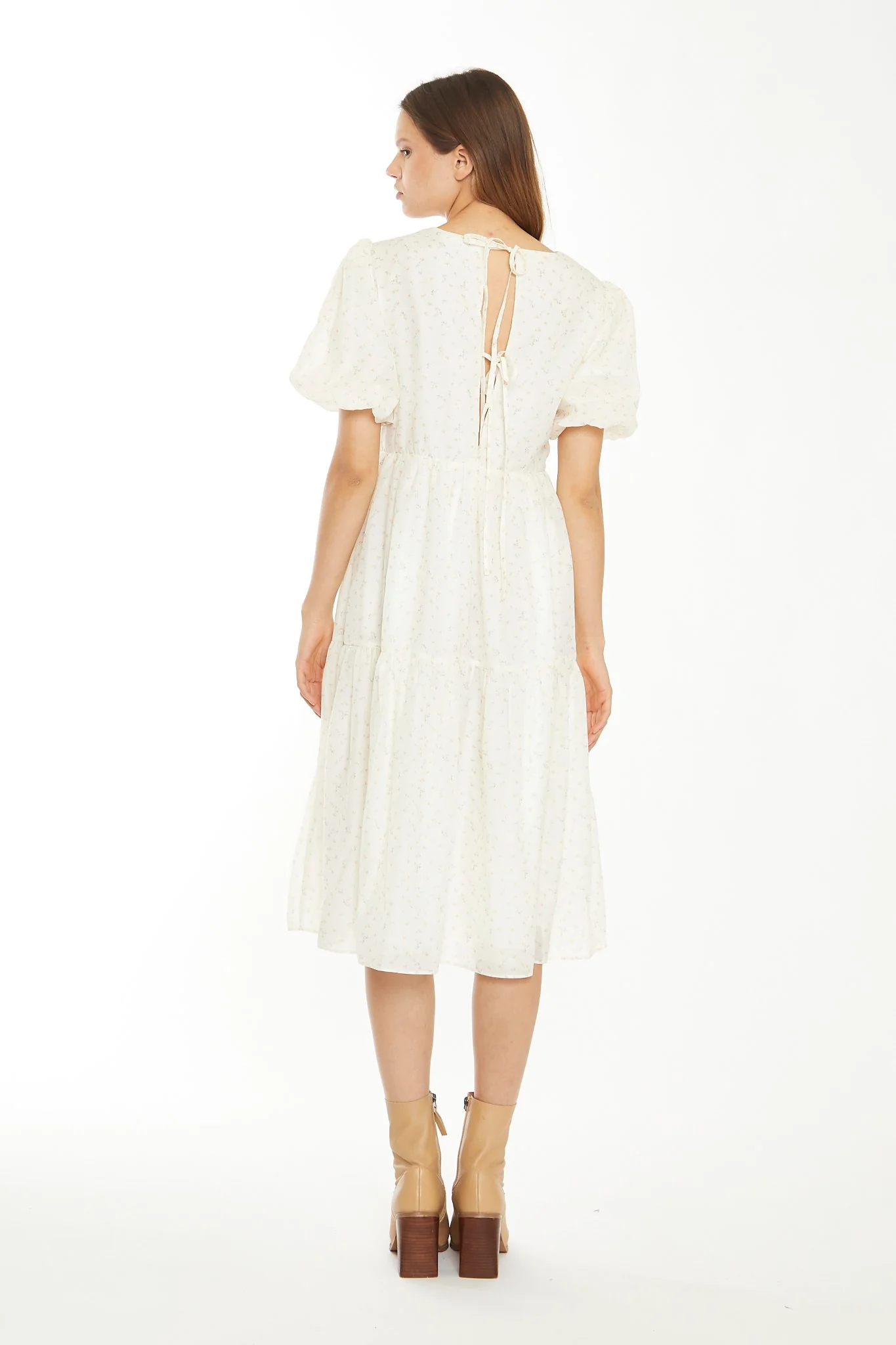 Cream Peach Ditsy Organza Midi-Dress - Image 2