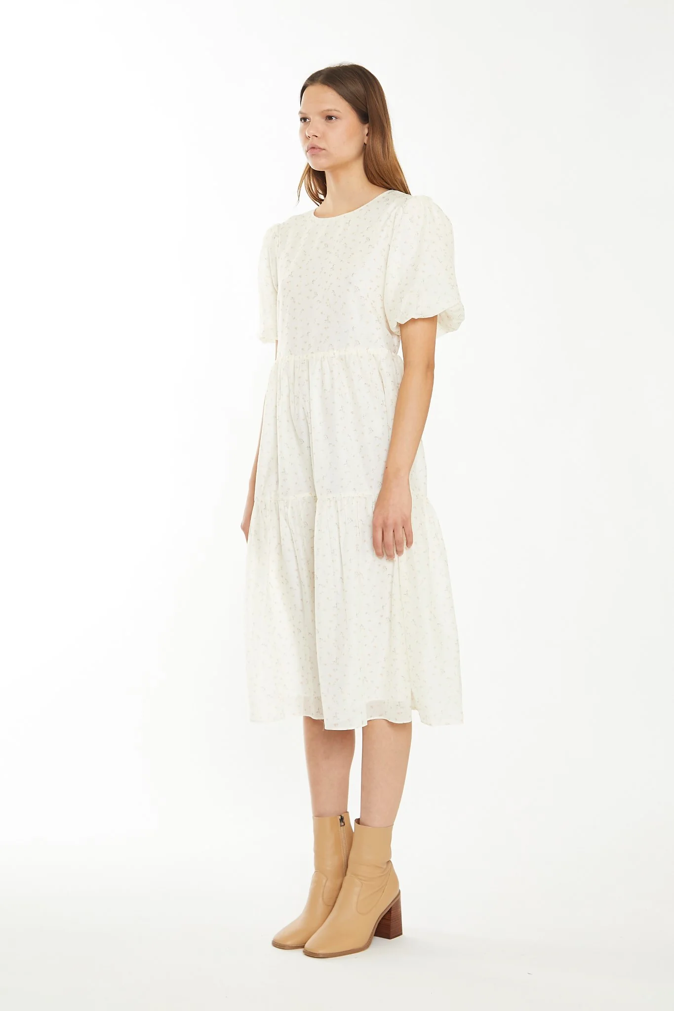 Cream Peach Ditsy Organza Midi-Dress - Image 3