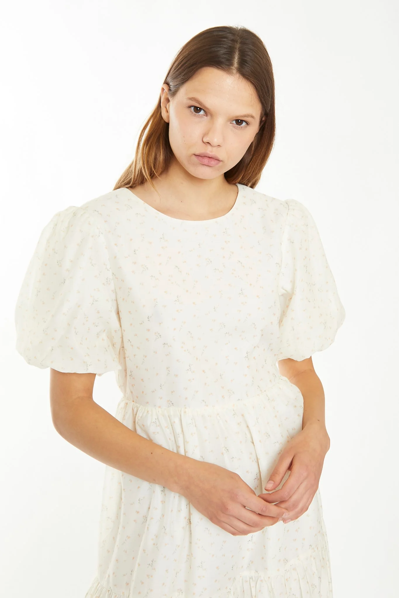 Cream Peach Ditsy Organza Midi-Dress - Image 4