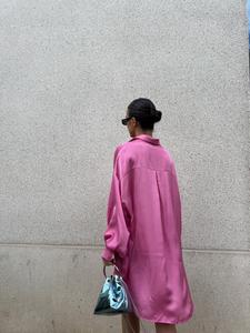 Pink Sateen Oversized Mini Shirt-Dress - Image 13