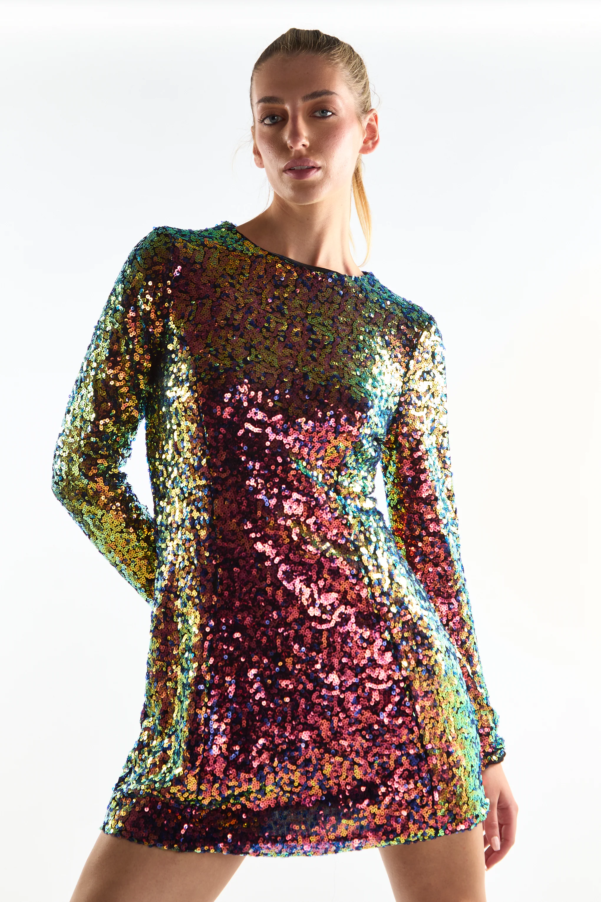 Glamorous Dark Iridescent Sequin Fitted Mini Dress - Image 3