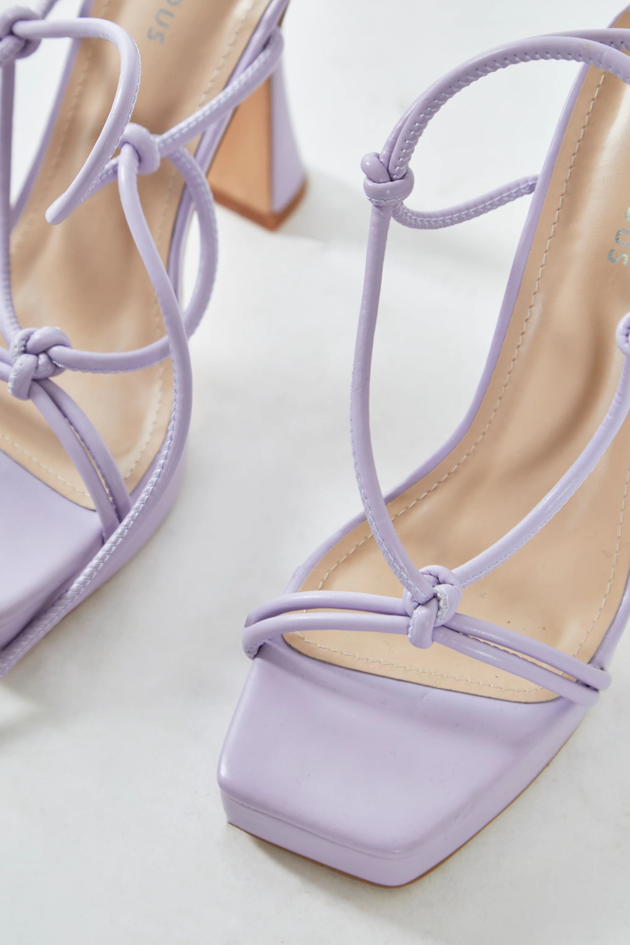 Glamorous Lilac Lace Up Flared Heels - Image 3