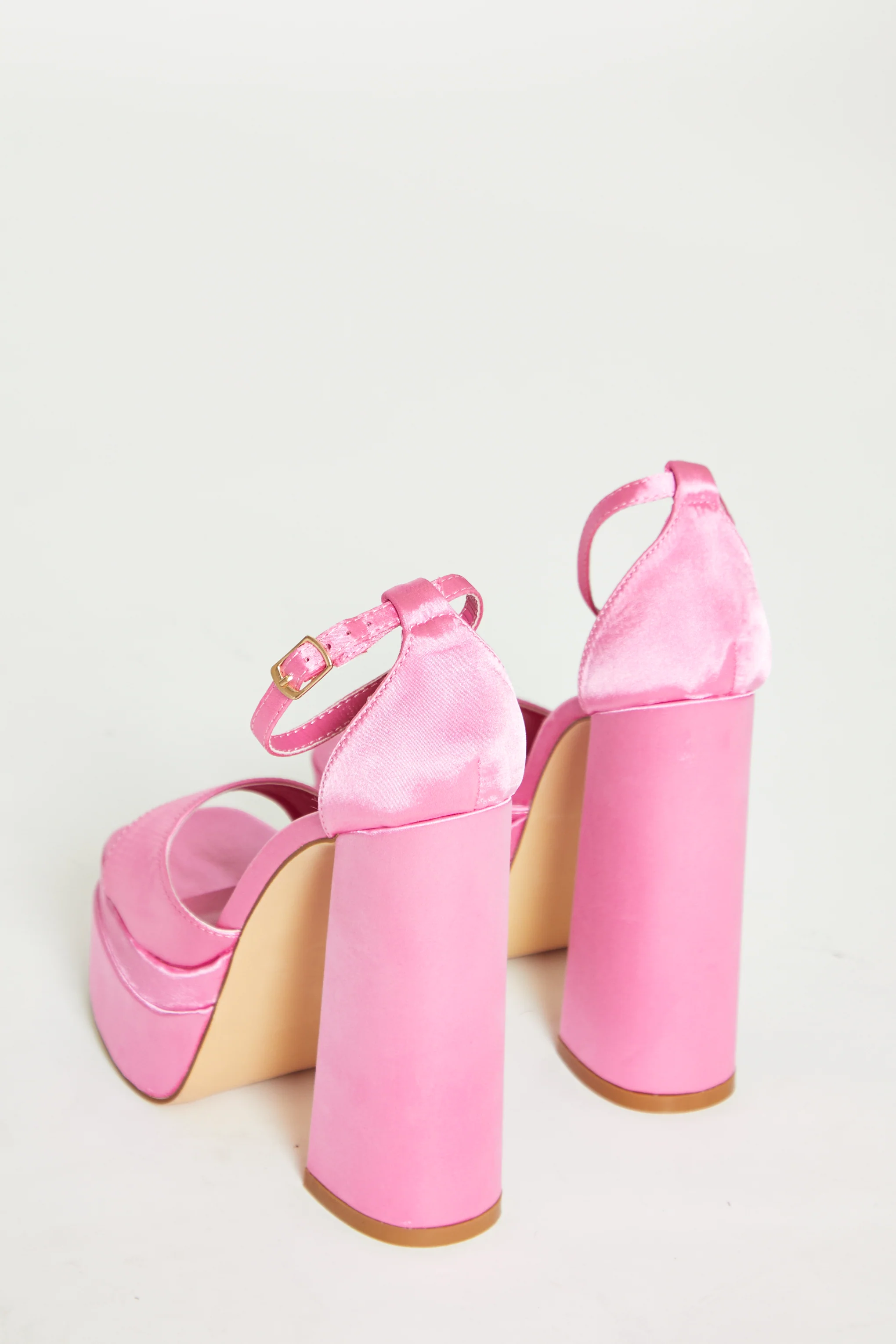 Glamorous Pink Satin Open Toe Platform Heels - Image 4