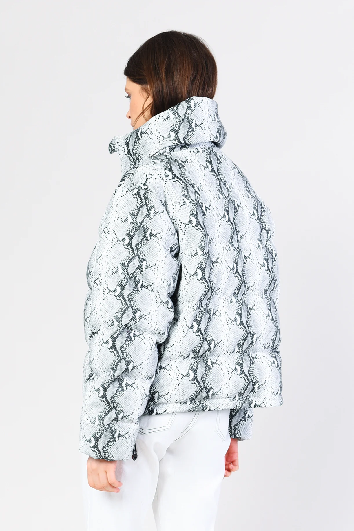 Glamorous Snakeskin Pattern PU Puffer Coat - Image 5