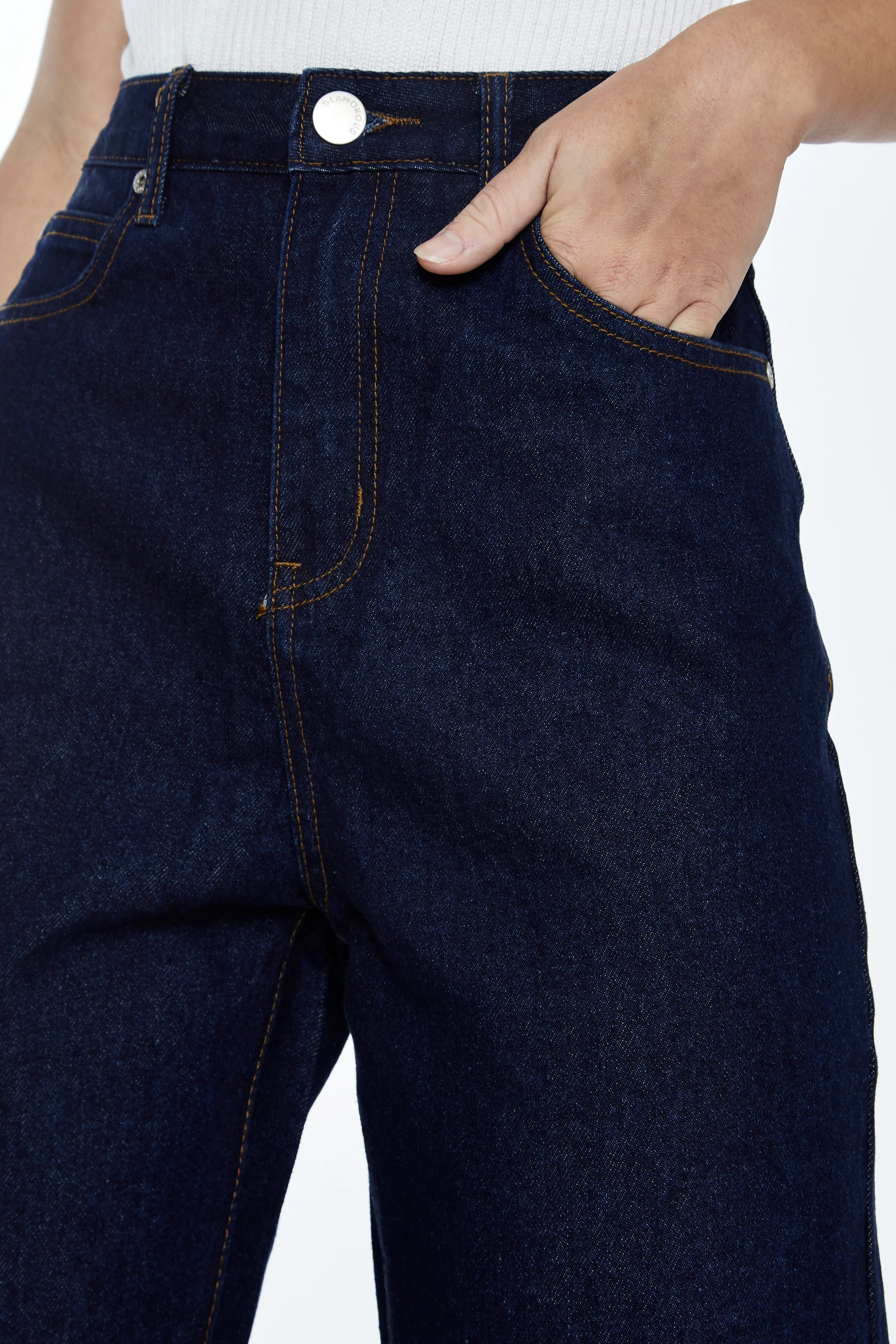 Glamorous Dark Blue Denim Slim Fit Straight Leg Jeans - Image 3