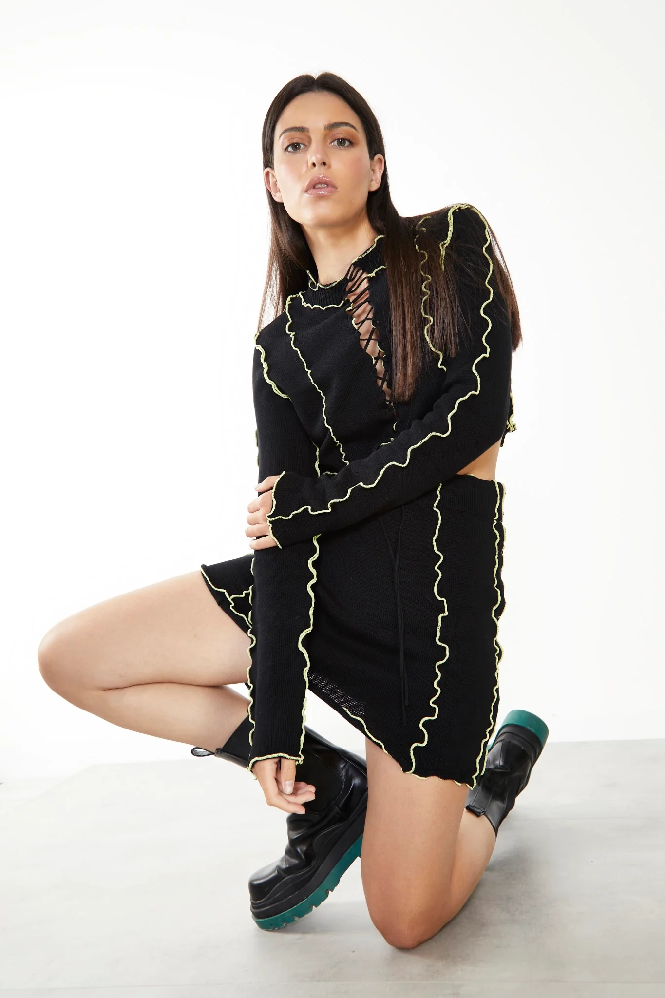 Glamorous Care Black Exposed Seam Lace Up Jumper - Image 4