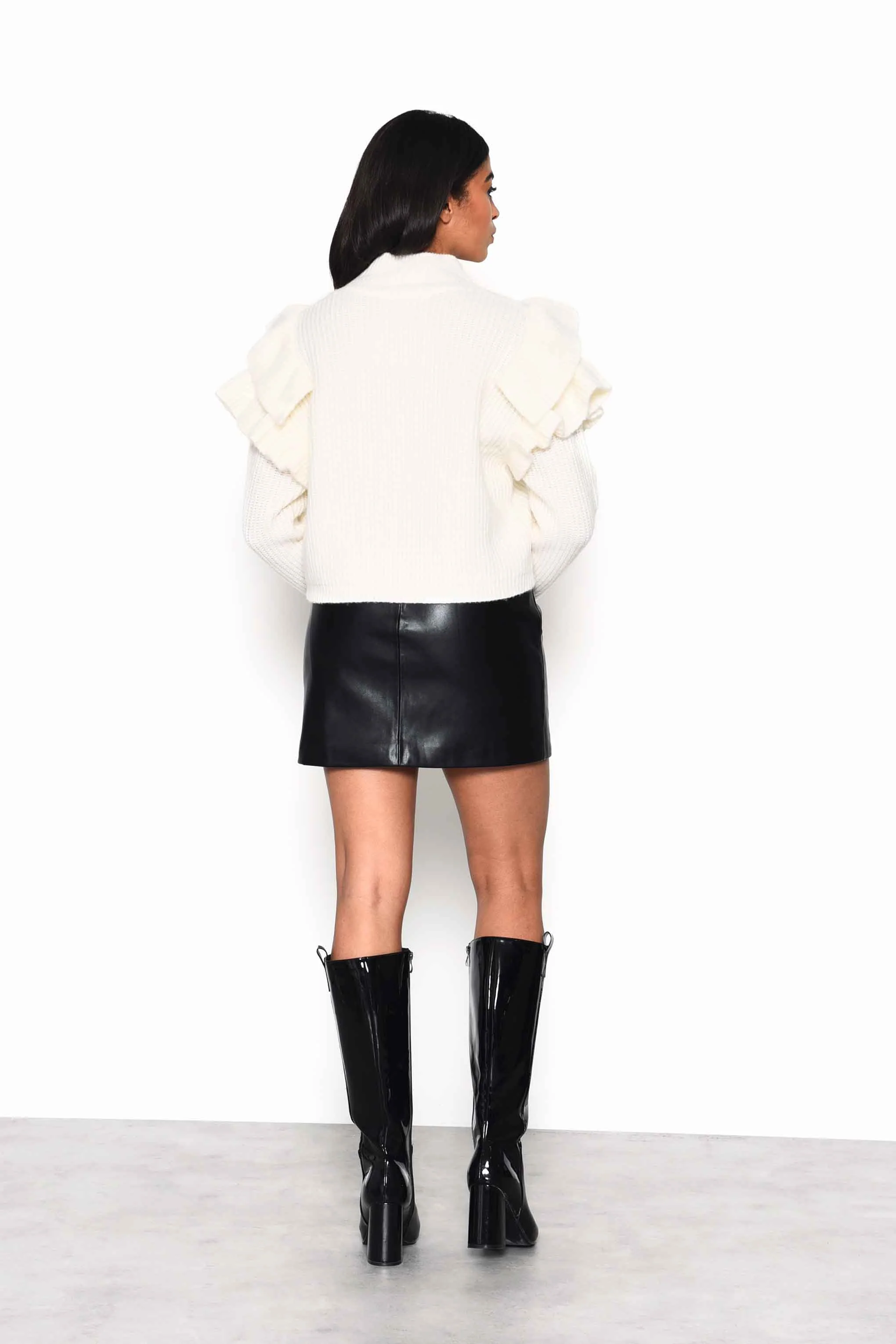 Glamorous Cream High Neck Jumper with Ruffle Detail - Image 3