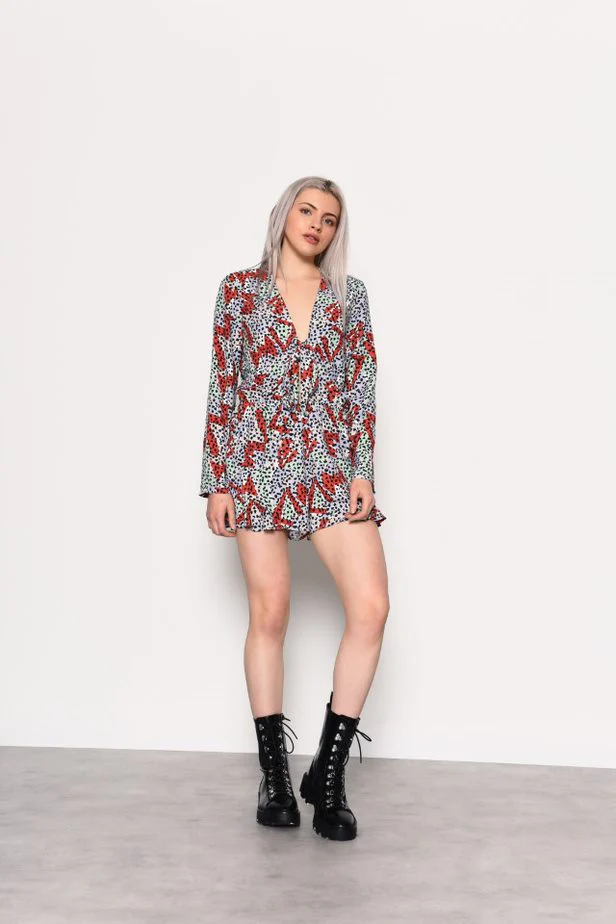 Glamorous Multi Geo Print Tie Front Playsuit - Image 3
