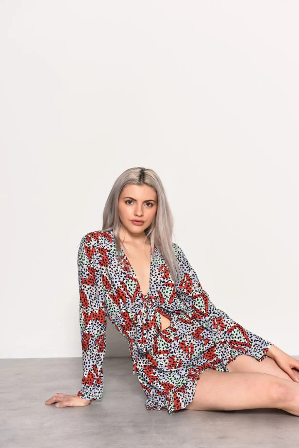Glamorous Multi Geo Print Tie Front Playsuit - Image 5
