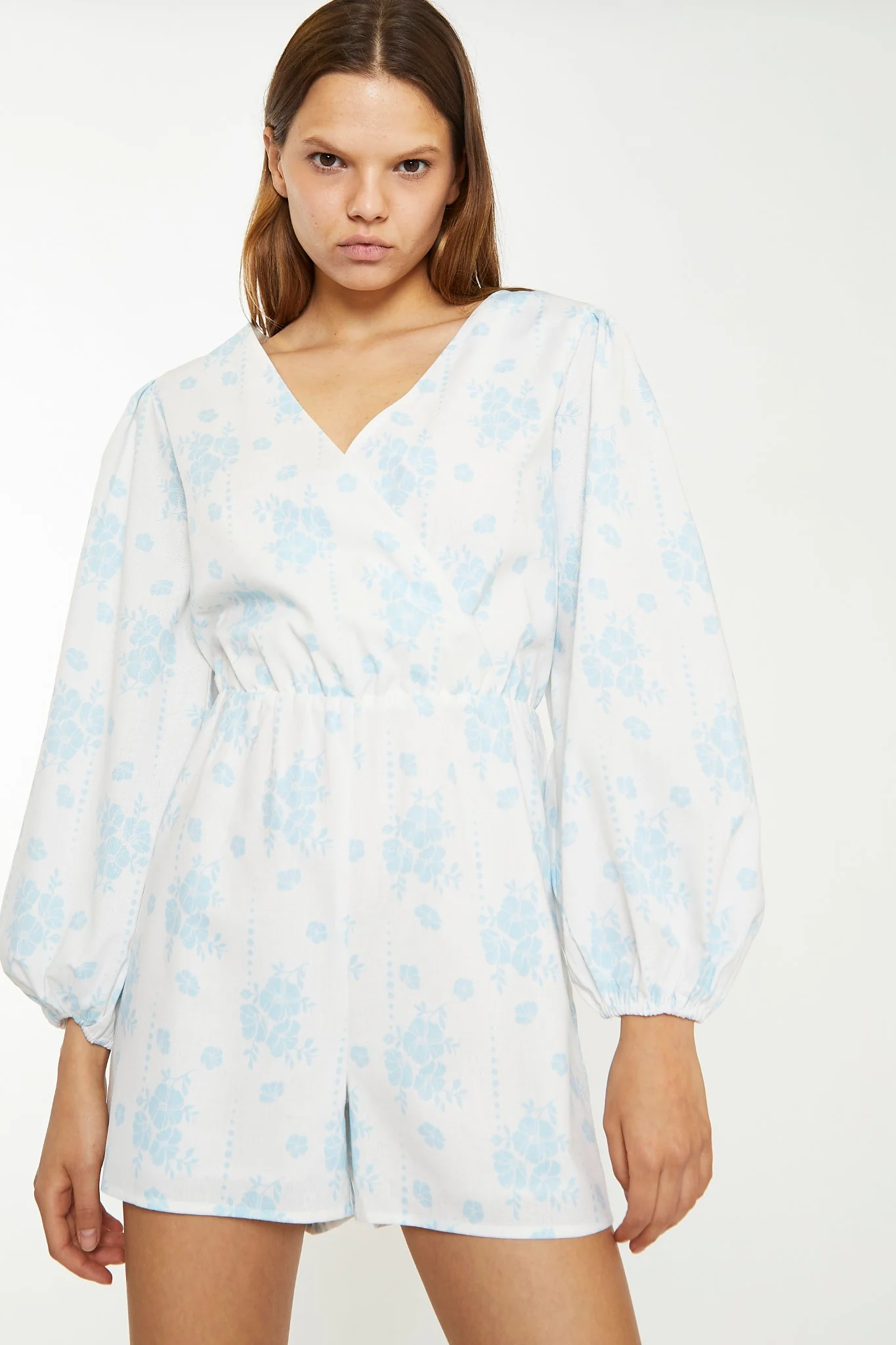 Blue Wallpaper Floral Wrap Playsuit - Image 4