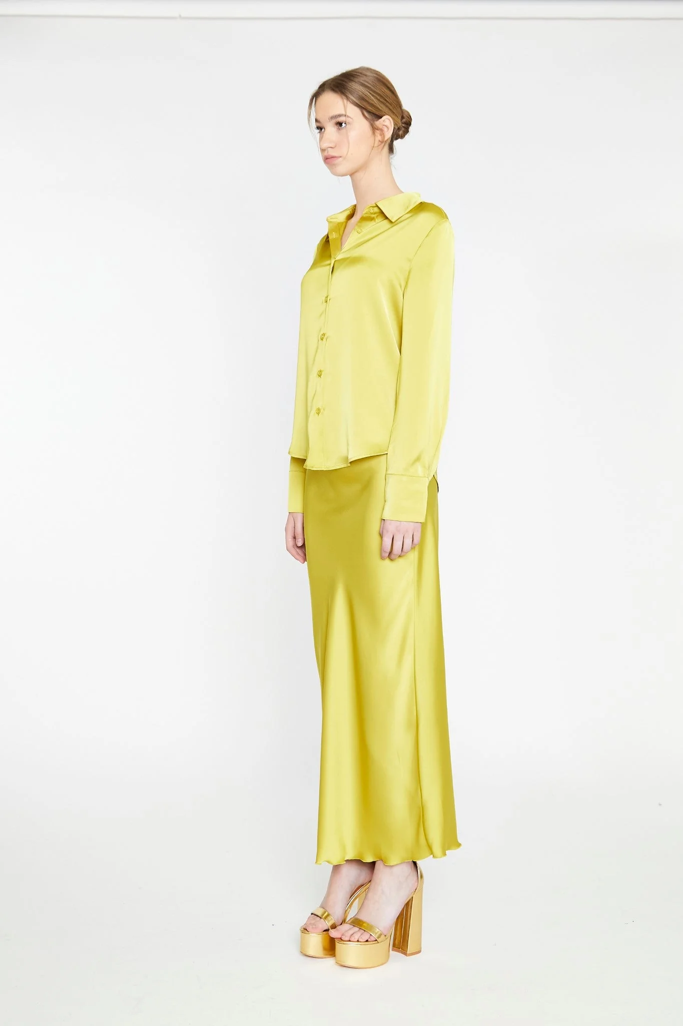 Chartreuse Satin Classic Shirt - Image 2