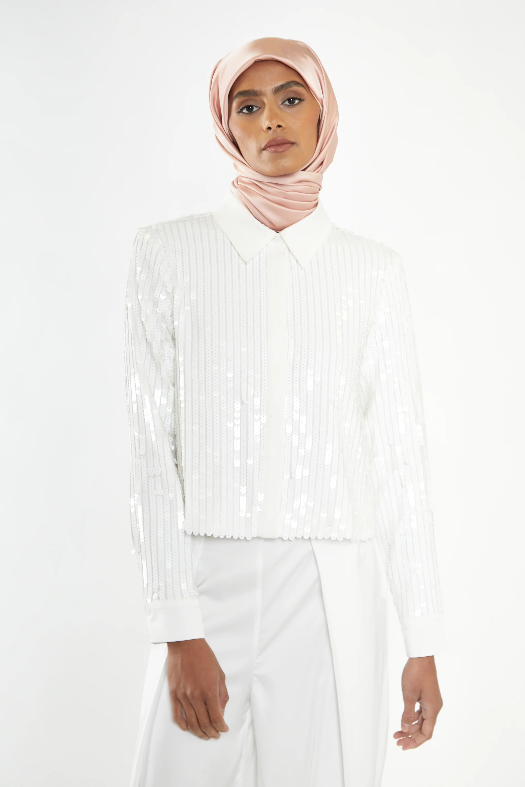 Glamorous Studio White Linear Sequin Shirt - Image 2