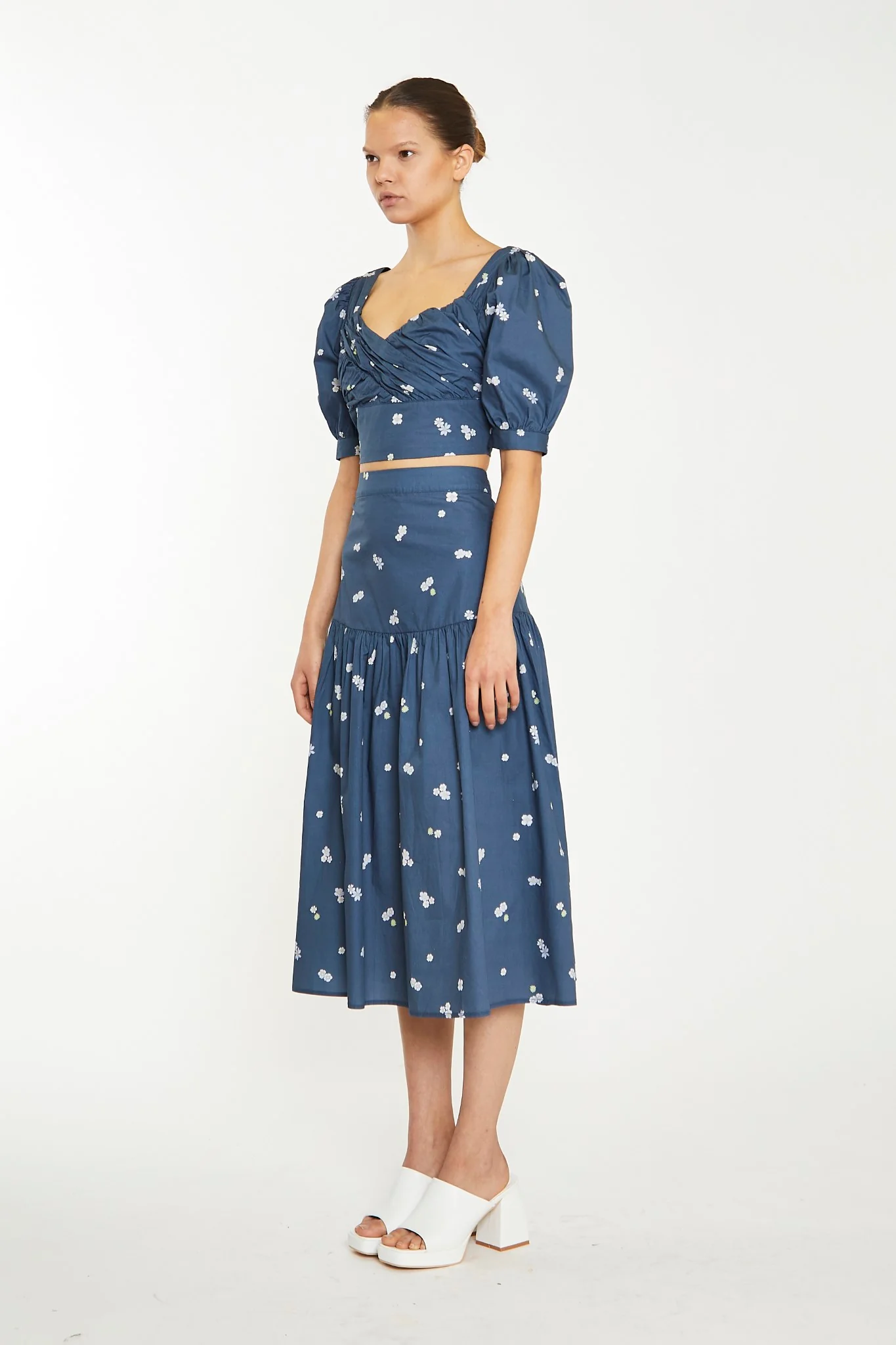 Navy Scattered Flower Midi Skirt - Image 3