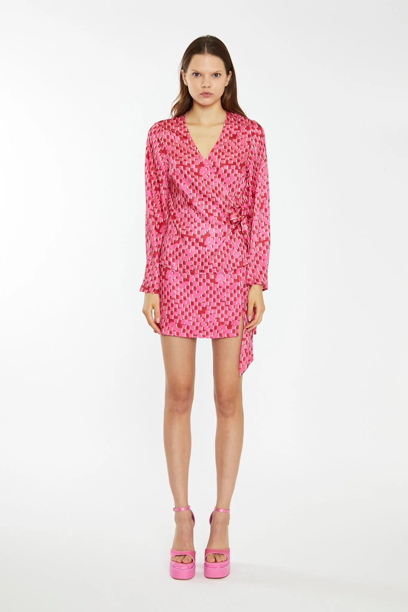 Pink Multi-Square Low-Waist Micro Mini-Skirt