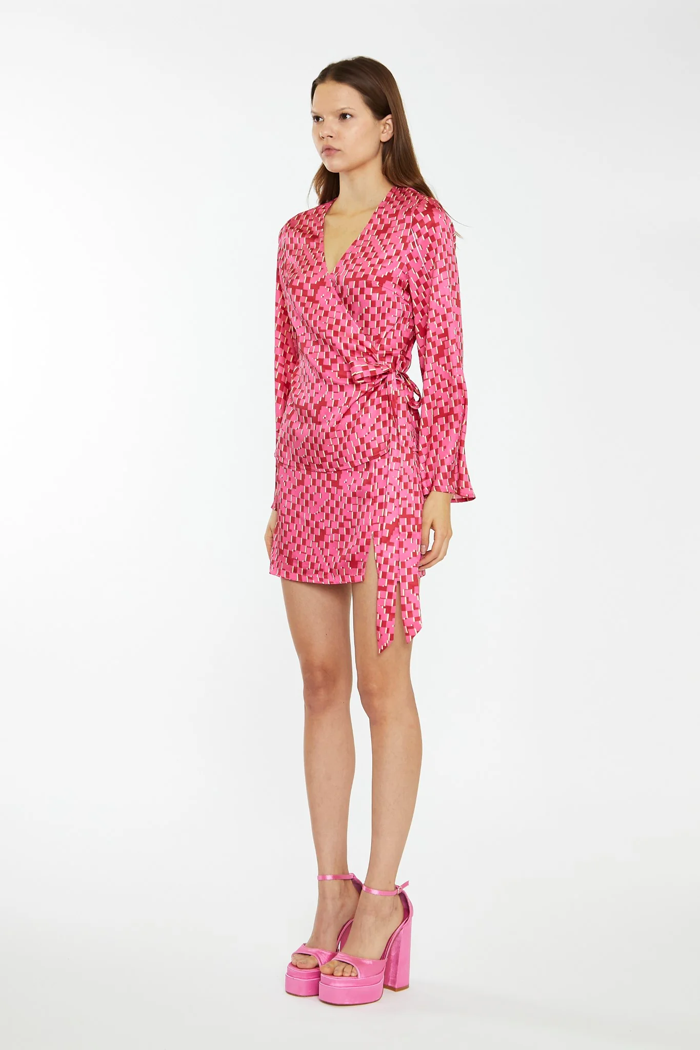 Pink Multi-Square Low-Waist Micro Mini-Skirt - Image 4