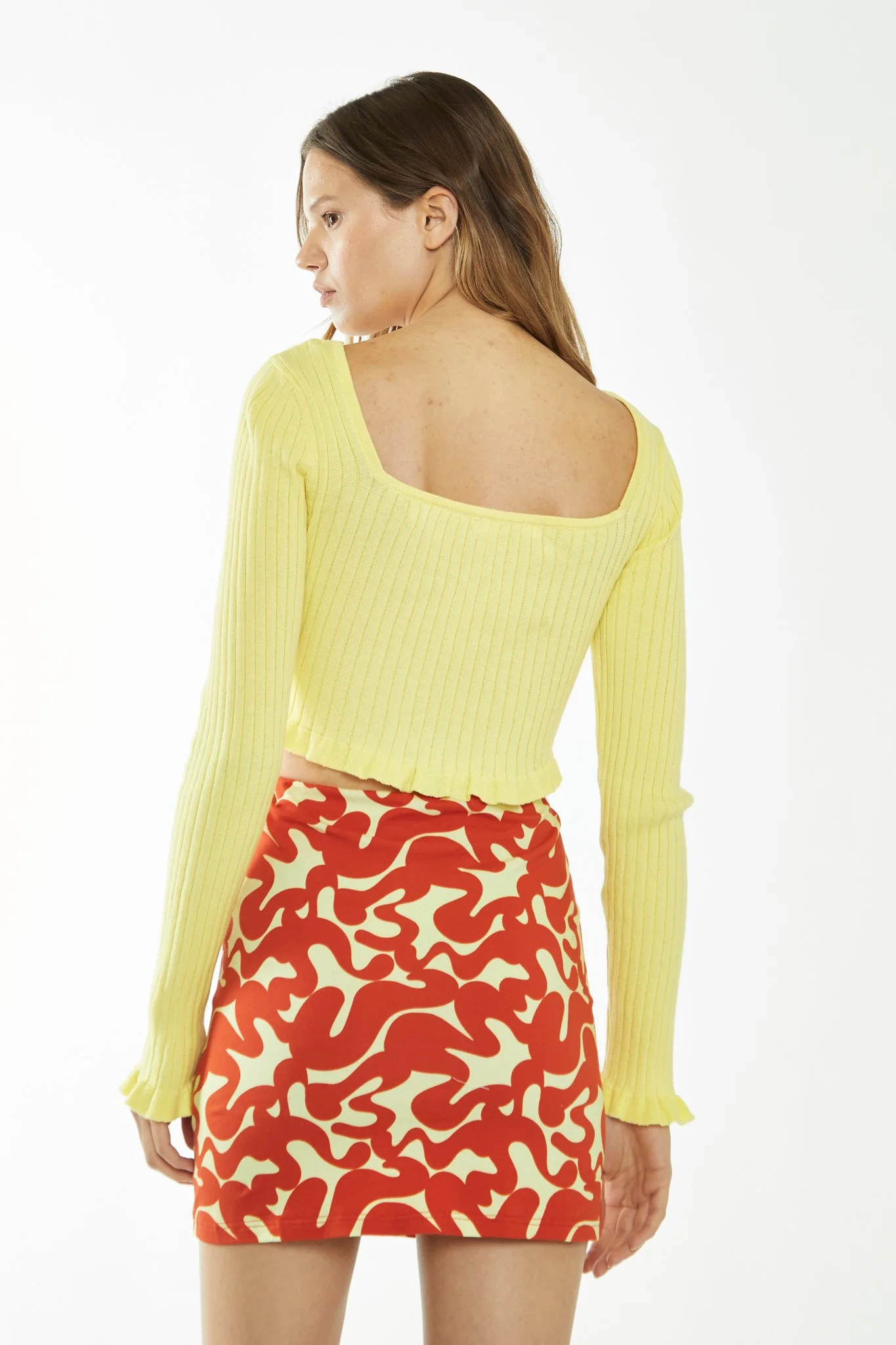 Banana-Orange Squiggle Jersey Mini Skirt - Image 3
