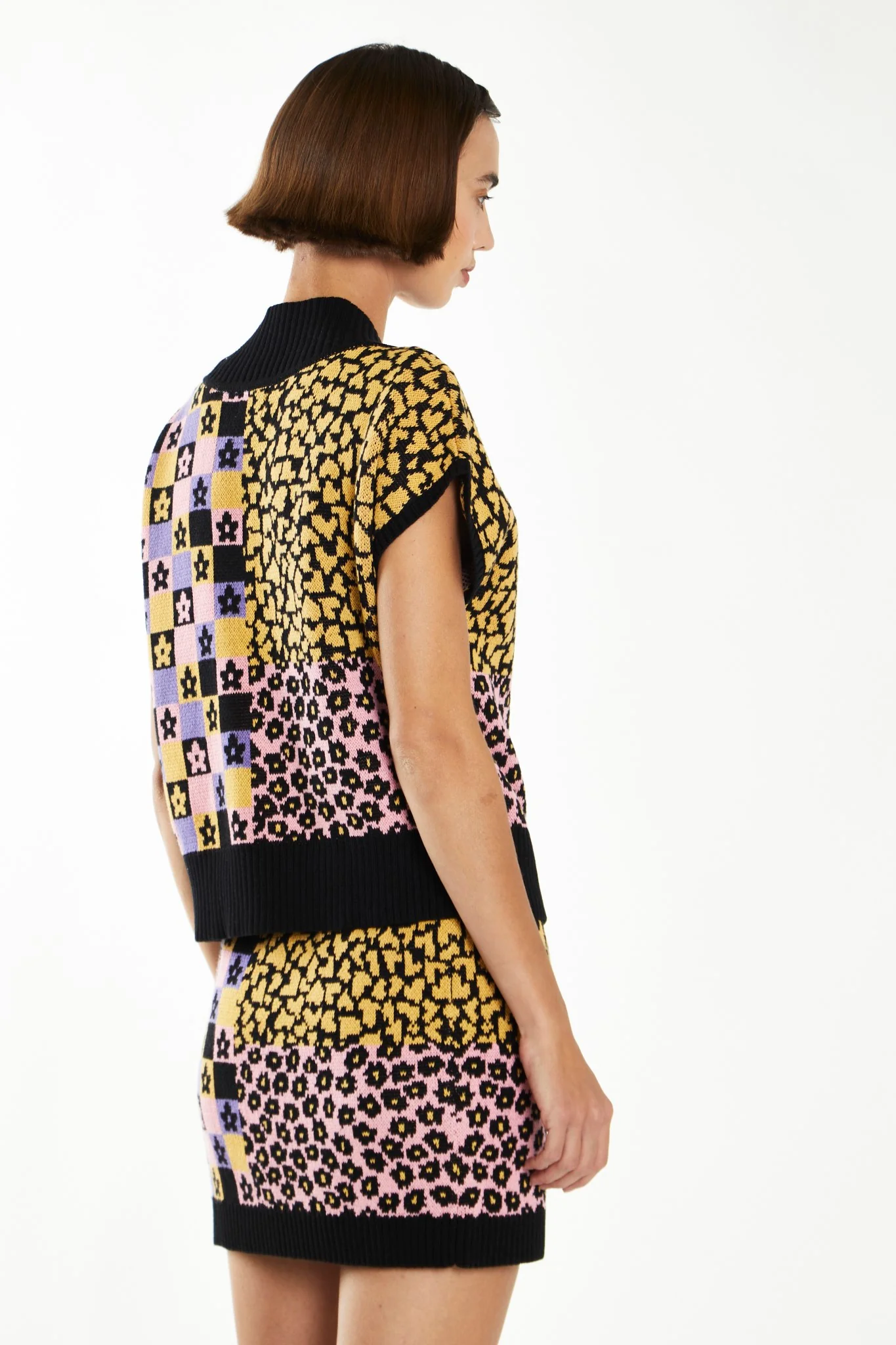 Retro Block Intarsia Knit Mini-Skirt - Image 2