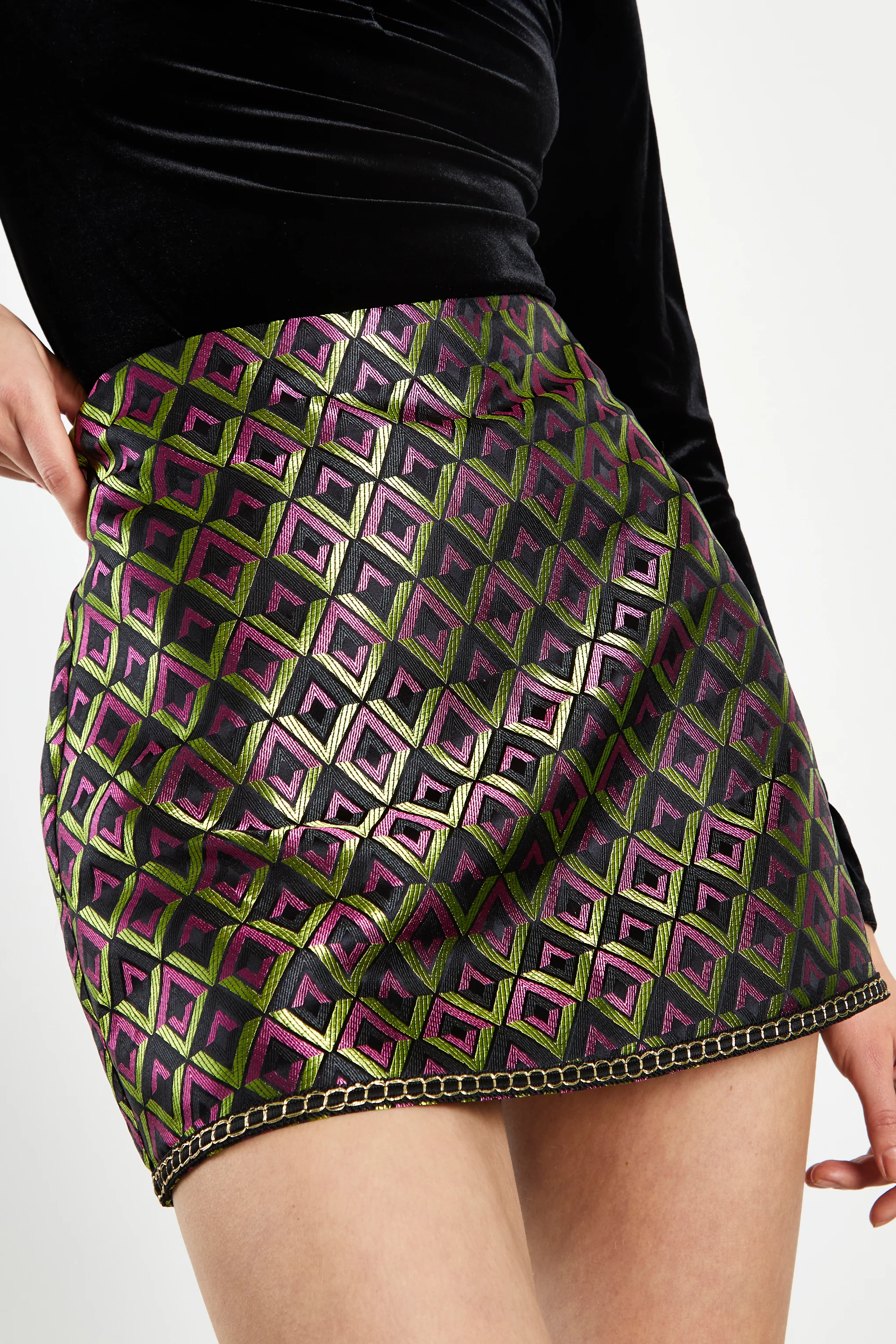 Glamorous Geo Brocade High Waisted A-line Mini Skirt - Image 3