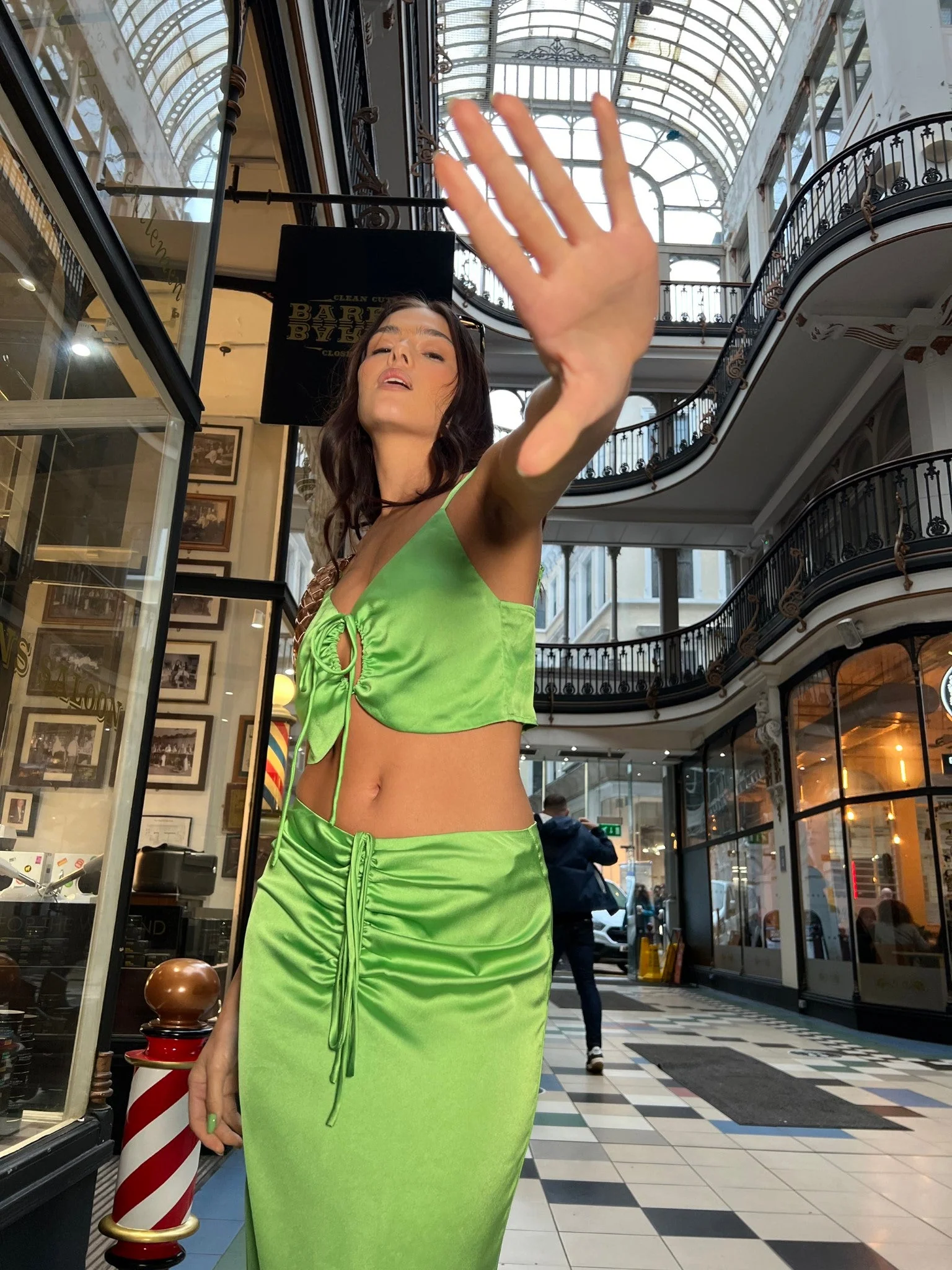 Apple-Green Satin Ruched Midi-skirt - Image 3