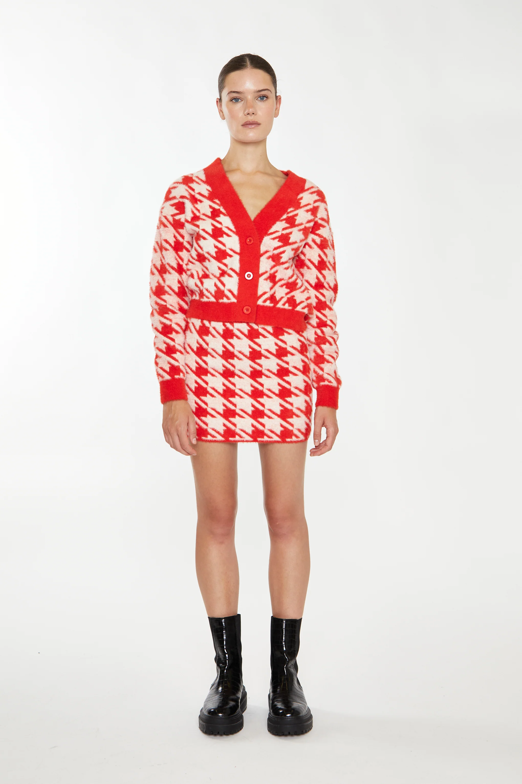 Glamorous Orange Cream Dogtooth Print Mini Skirt - Image 2