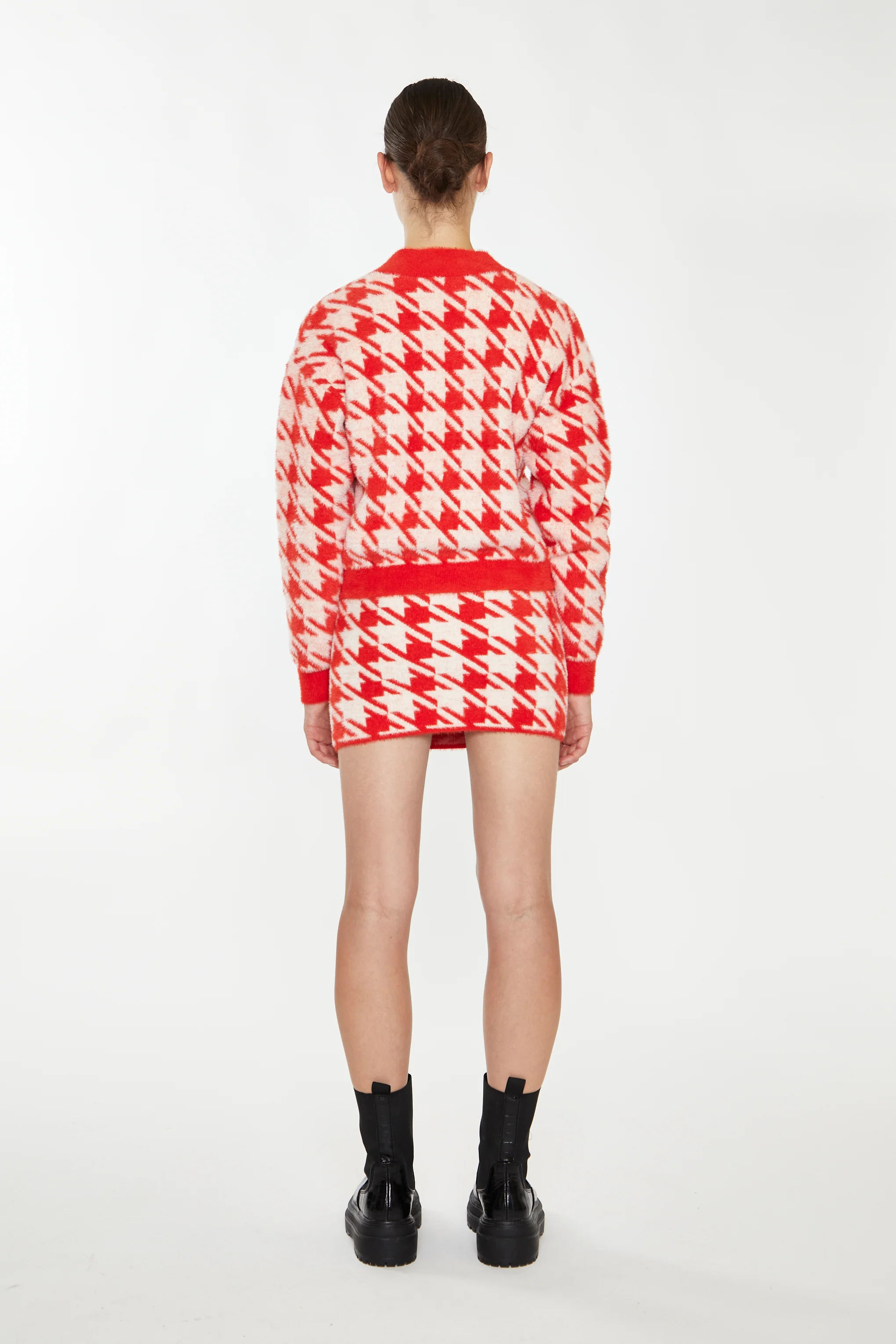 Glamorous Orange Cream Dogtooth Print Mini Skirt - Image 3