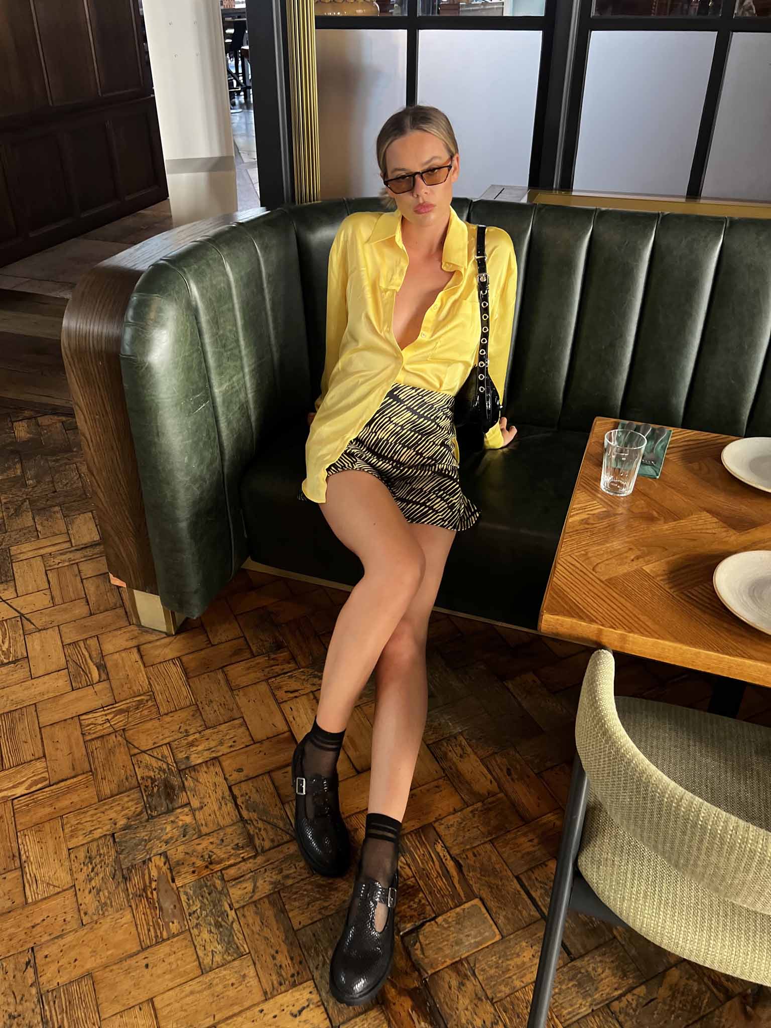 Glamorous Yellow Sketch Stripe Bias Cut Mini Skirt - Image 3