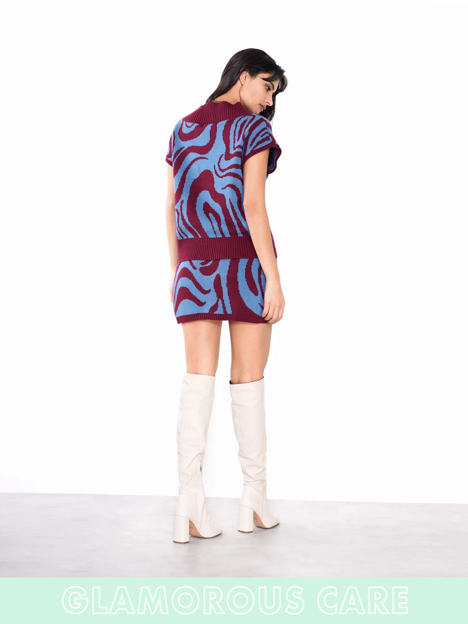Glamorous Care Plum Stone Blue Marble Printed Sleeveless Jumper - Image 5