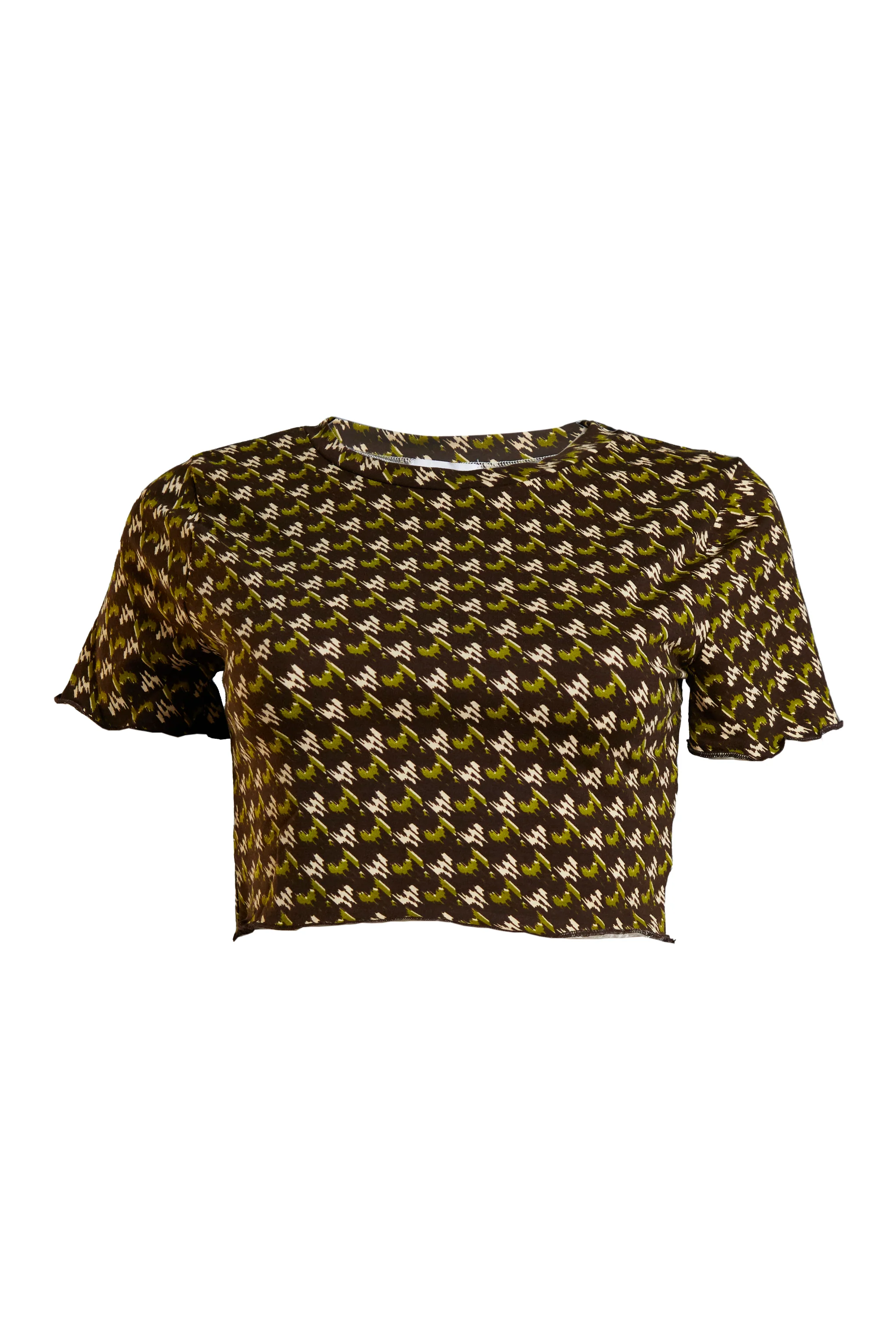 Glamorous Care Khaki Houndstooth Print Crop Top - Image 5