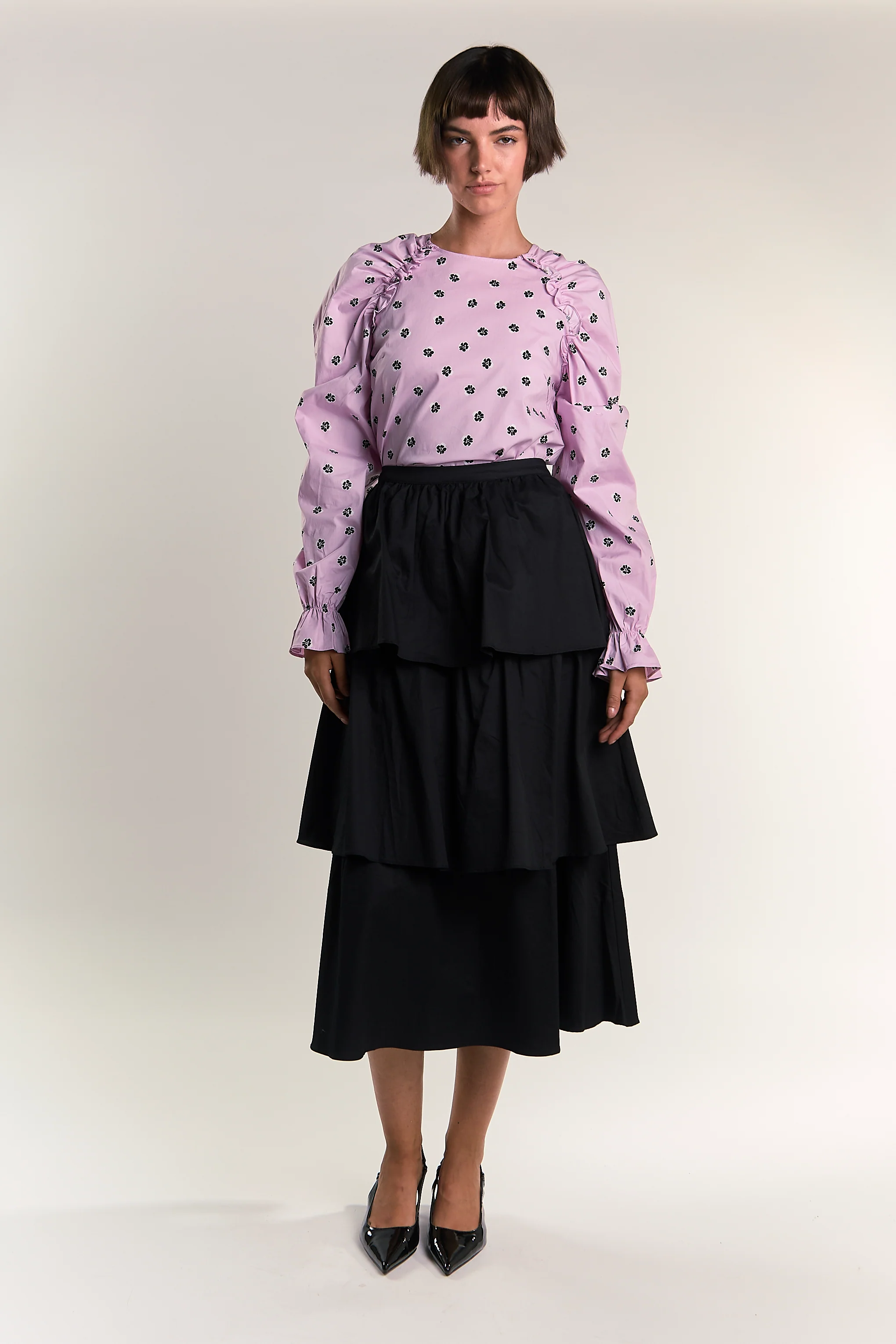 Glamorous Pink Ditsy Cotton Ruffle Blouse