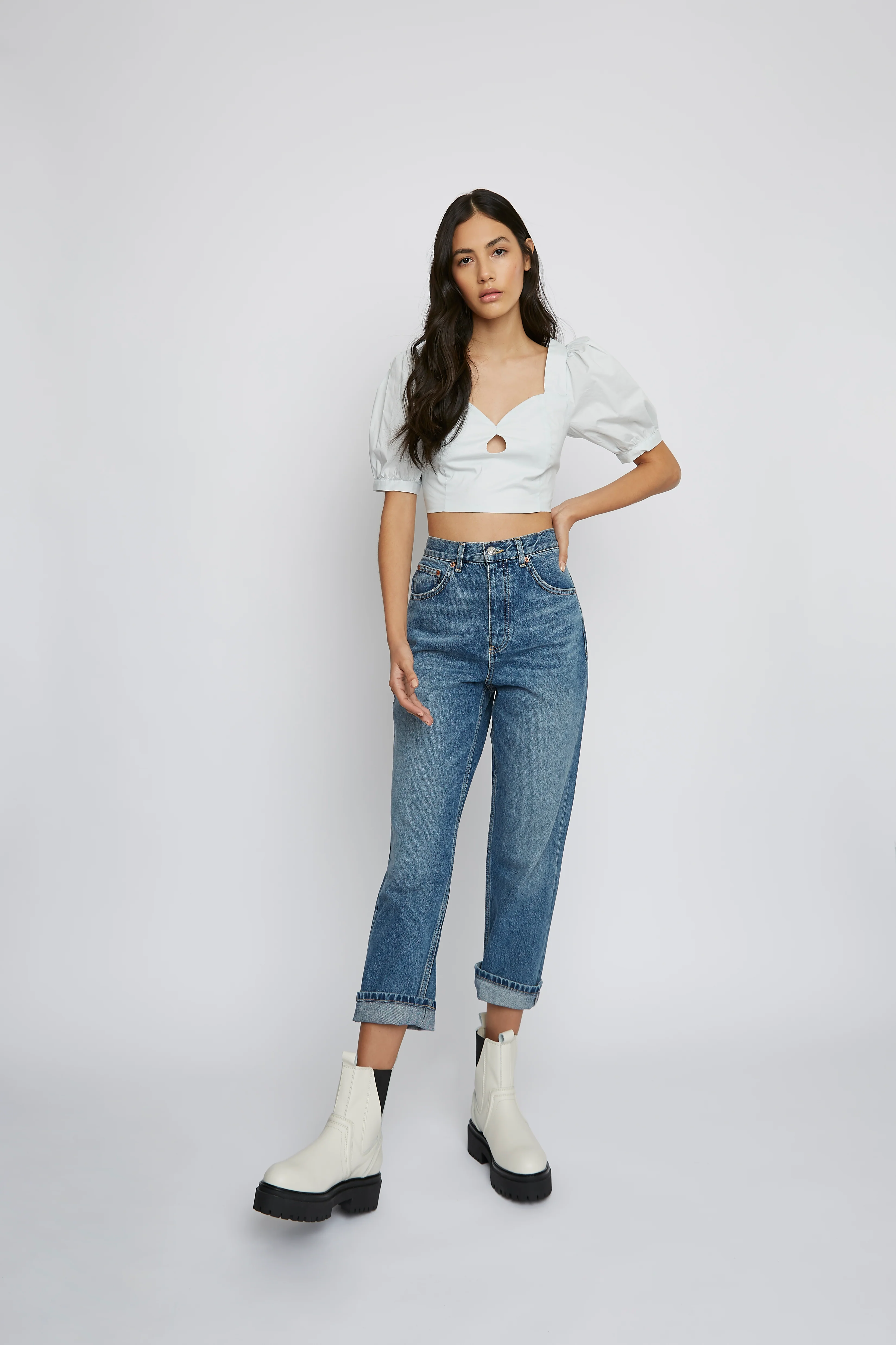 Pale Blue Key-Hole Crop-Top