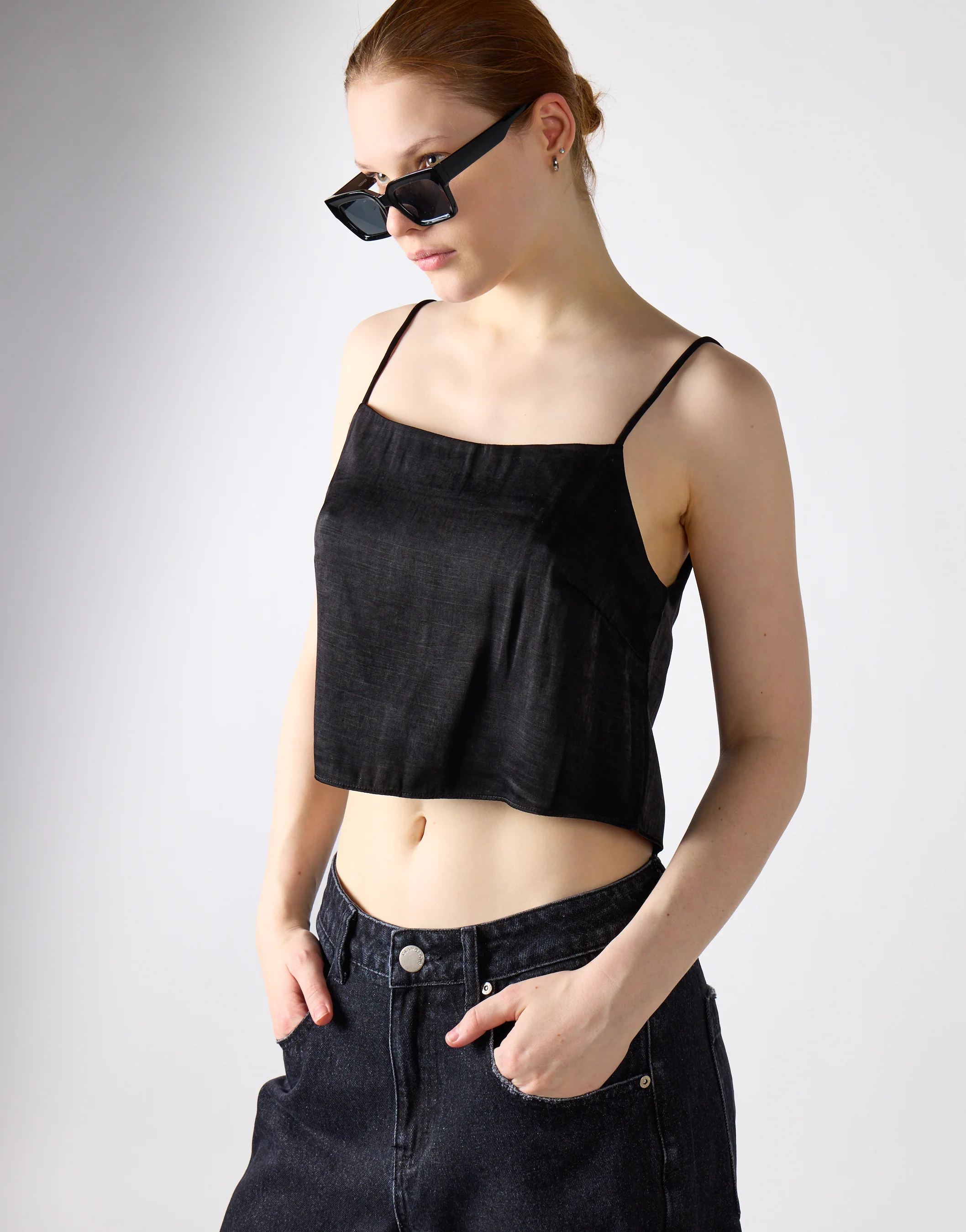 Glamorous Women's Vest Tops - Black Satin - Image 3