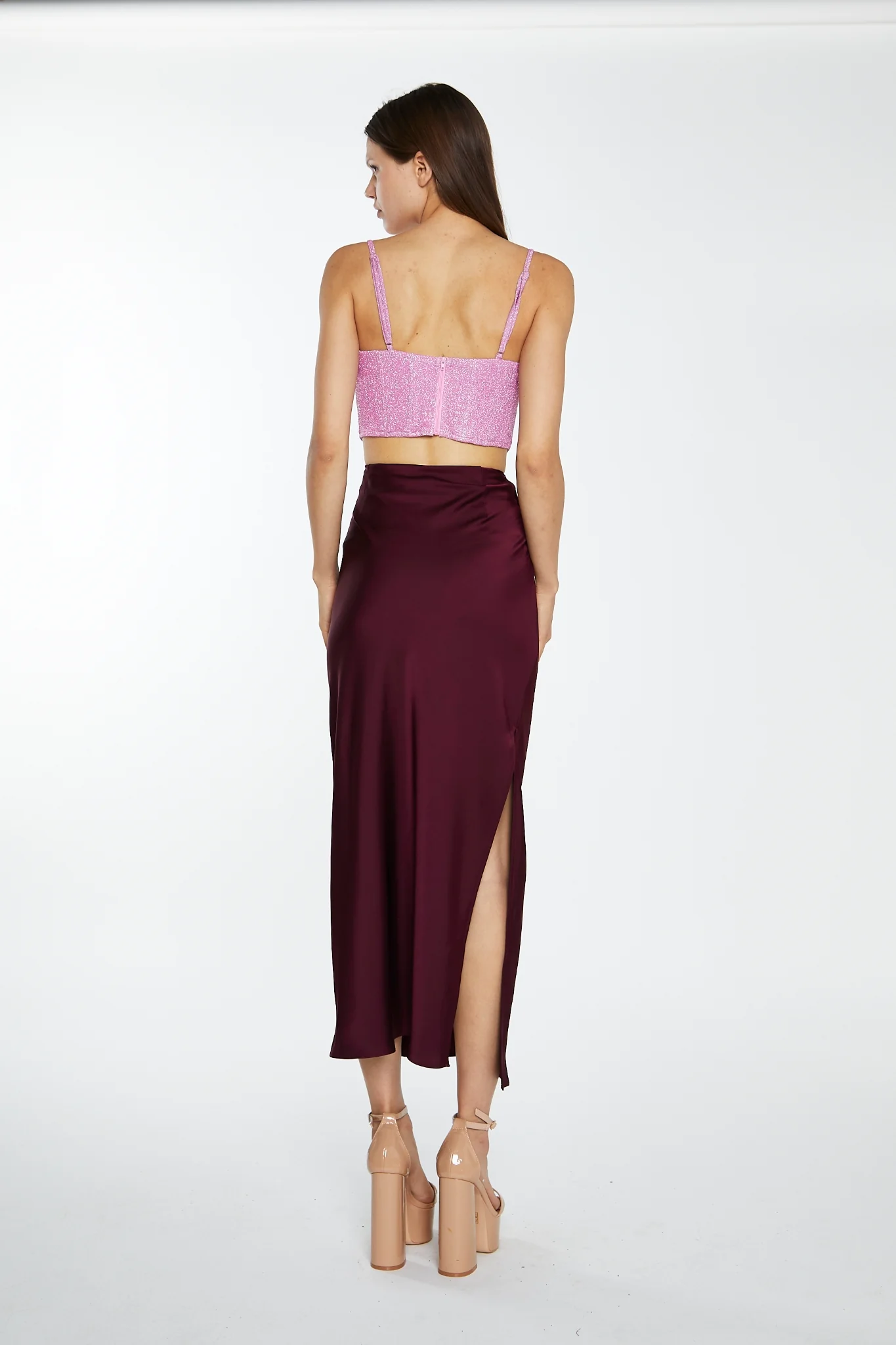 Pink Silver-Glitter Chain-Strap Corset Crop-Top - Image 2