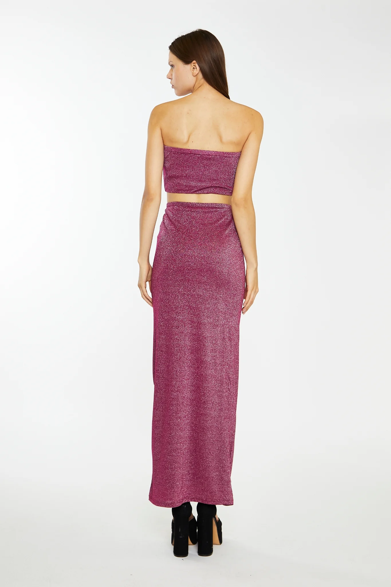 Red-Plum Glitter Bandeau Crop-Top - Image 2