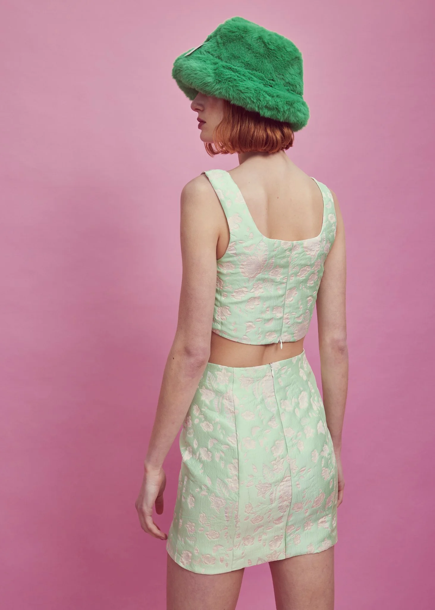 Green-Pink Brocade Corset Top - Image 2