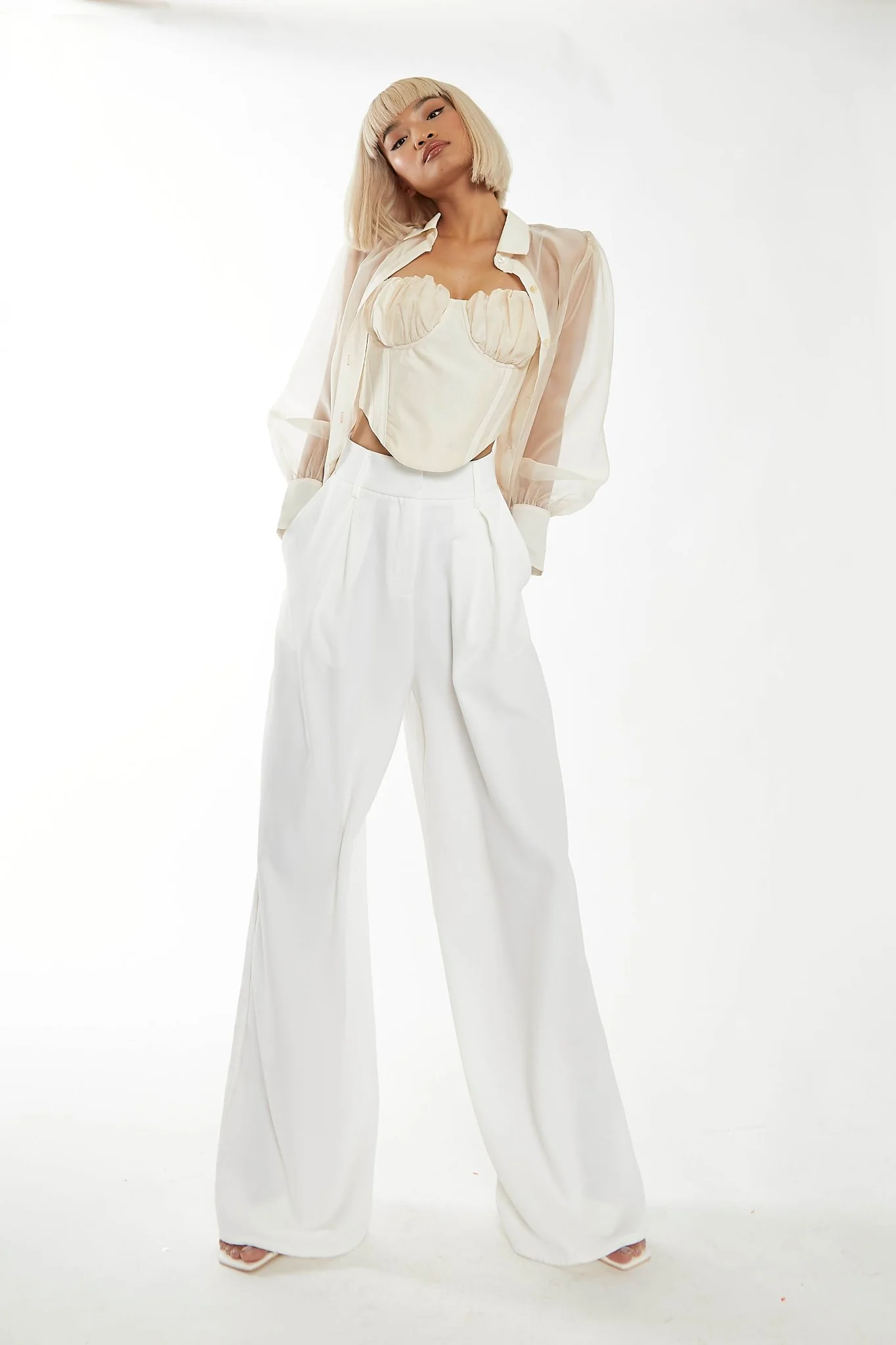 Nude Organza Oversized Shirt - Image 4