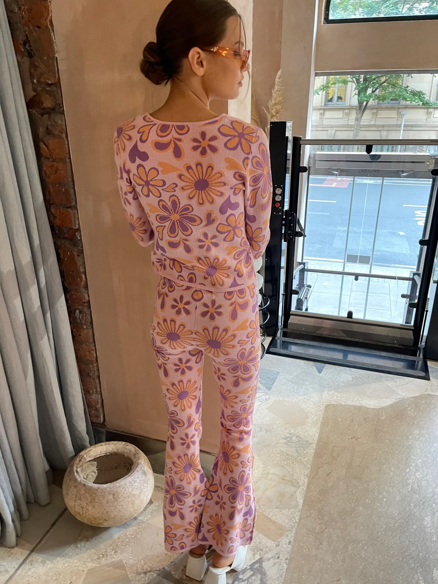 Pink-Peach-Retro-Flower Open Front Top - Image 2