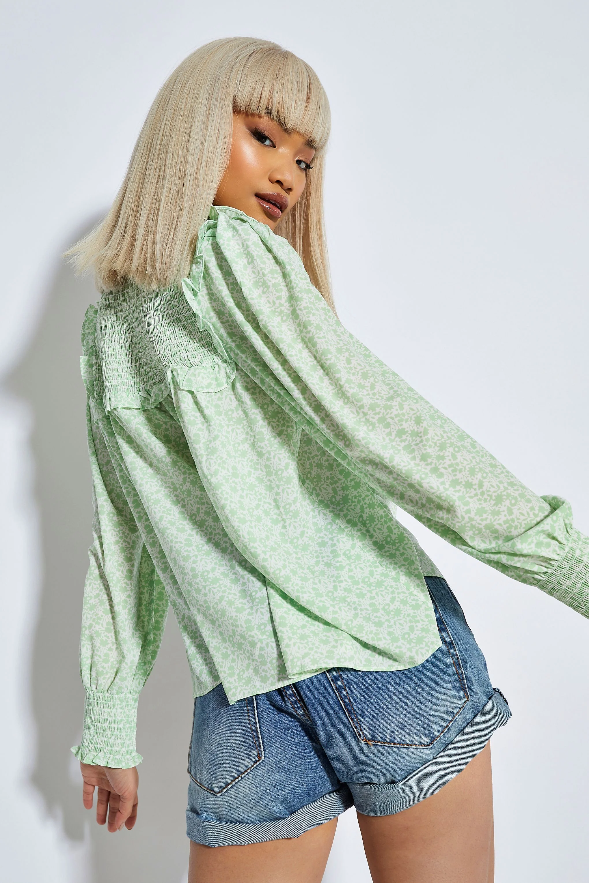 Glamorous White Mint Ditsy High Neck Blouse - Image 3