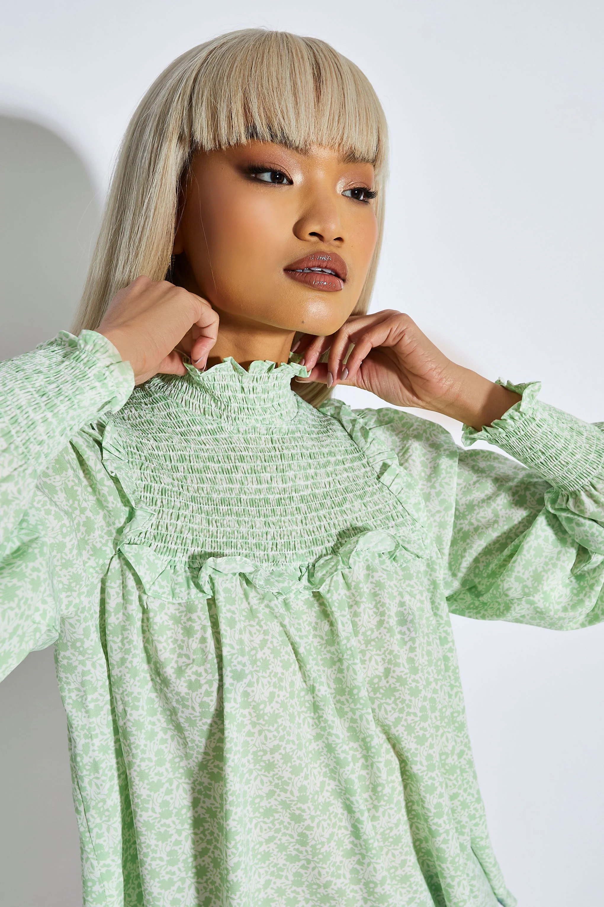 Glamorous White Mint Ditsy High Neck Blouse - Image 4