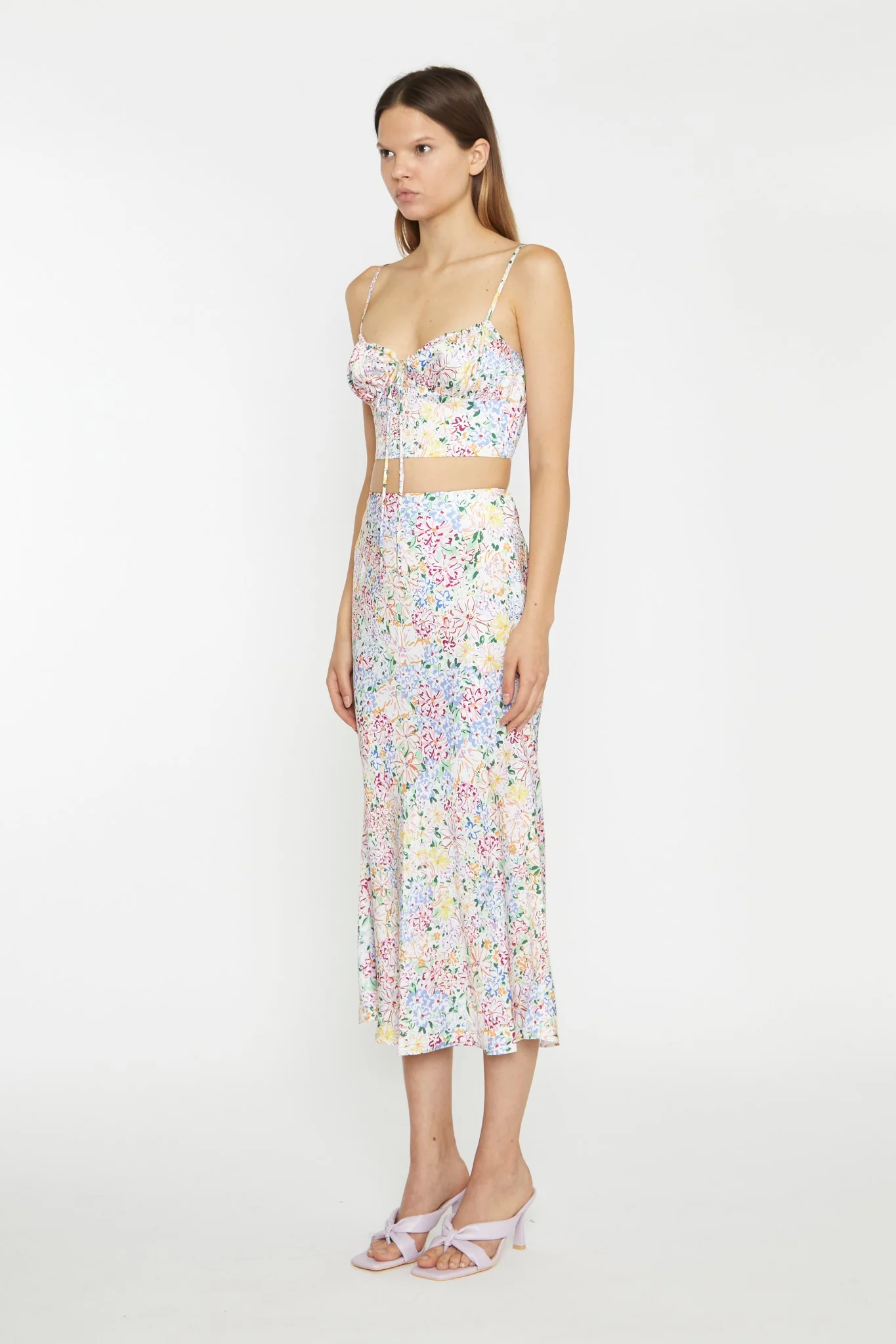 Painted Multi-Floral Ruched Bust Cup Crop-Top - Image 3