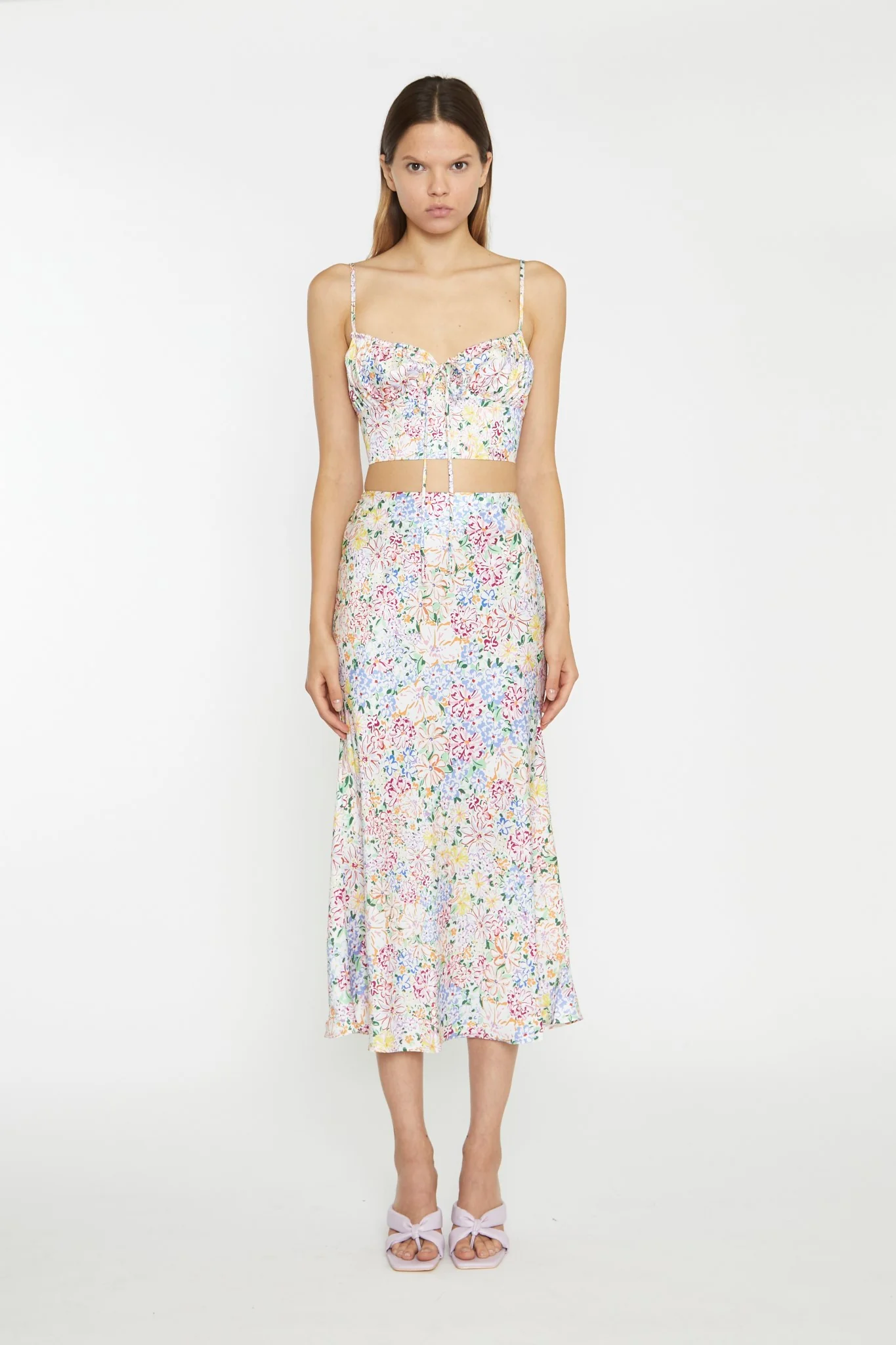 Painted Multi-Floral Ruched Bust Cup Crop-Top - Image 4