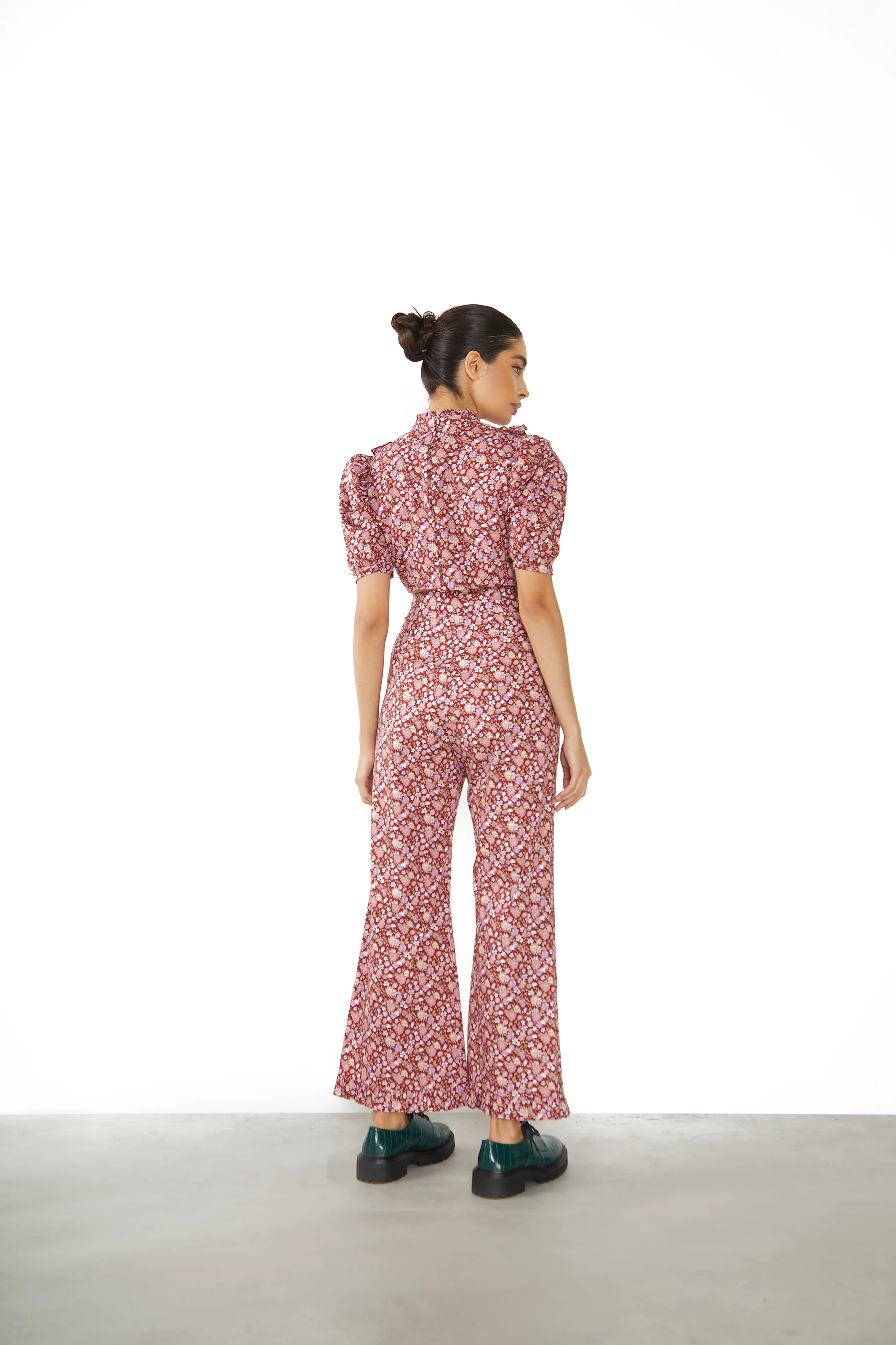 Glamorous Burgundy Chintz Floral High Waisted Trousers - Image 3