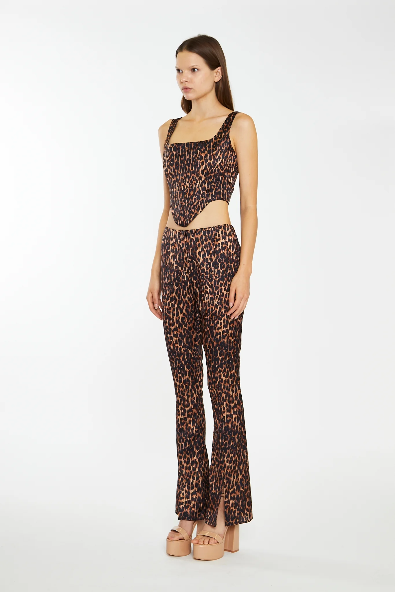 Brown-Leopard Split-Front Flared Trousers - Image 4