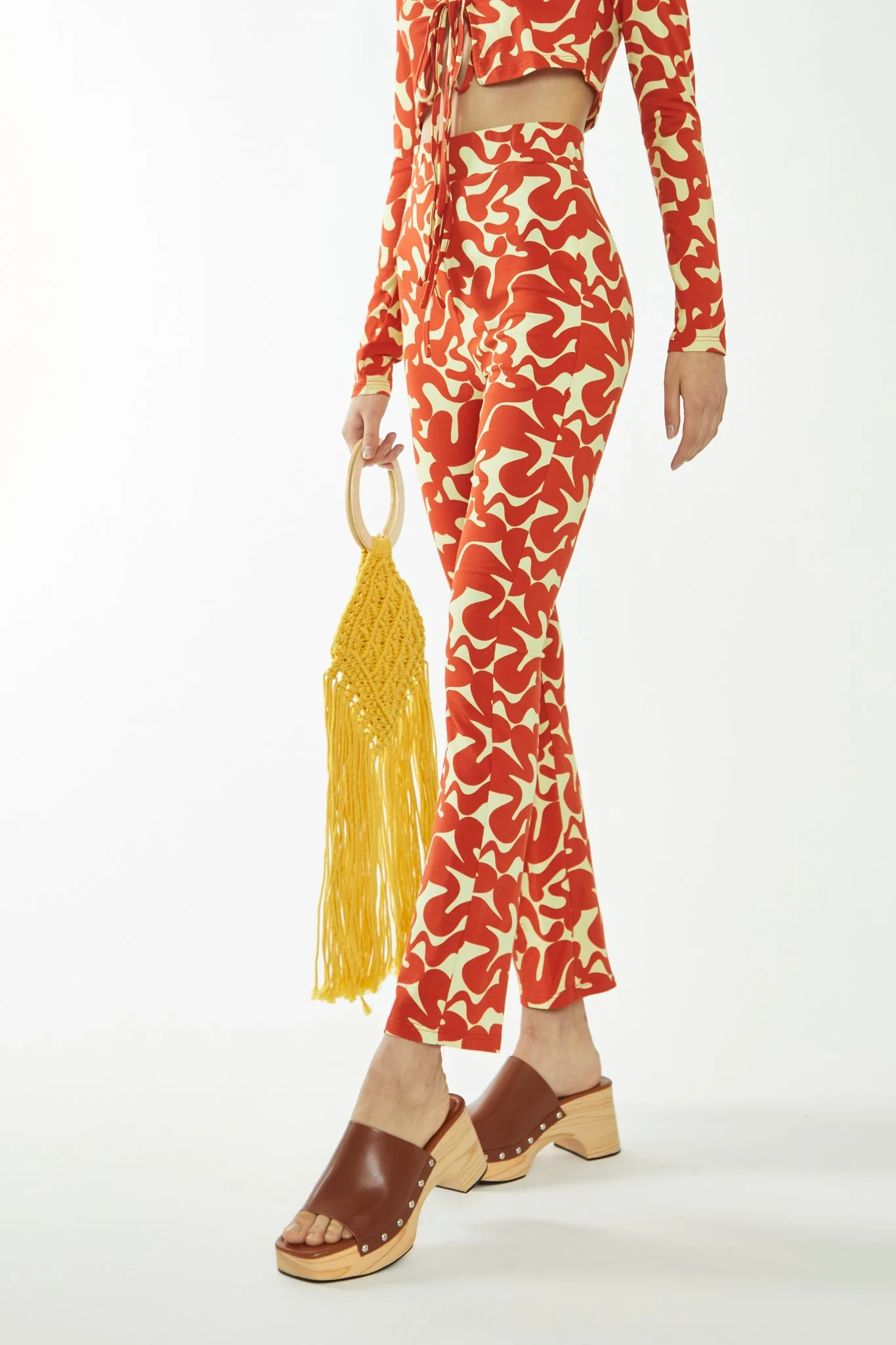 Banana-Orange Squiggle Jersey Flared Trousers - Image 2